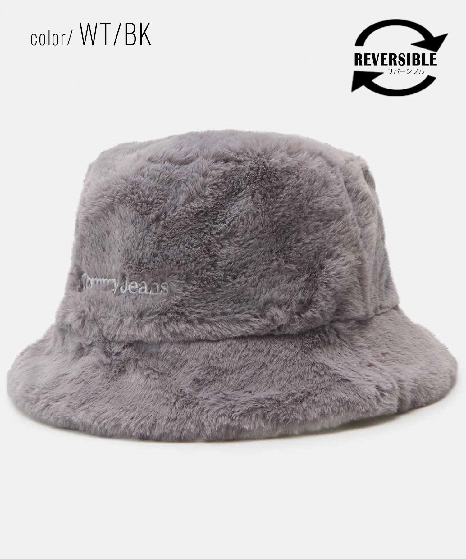 TOMMY JEANS/トミージーンズ バケットハット FUZZY REV. BUCKET ファジーリバーシブル フェイク ファー AW15459(WT/BK-FREE)