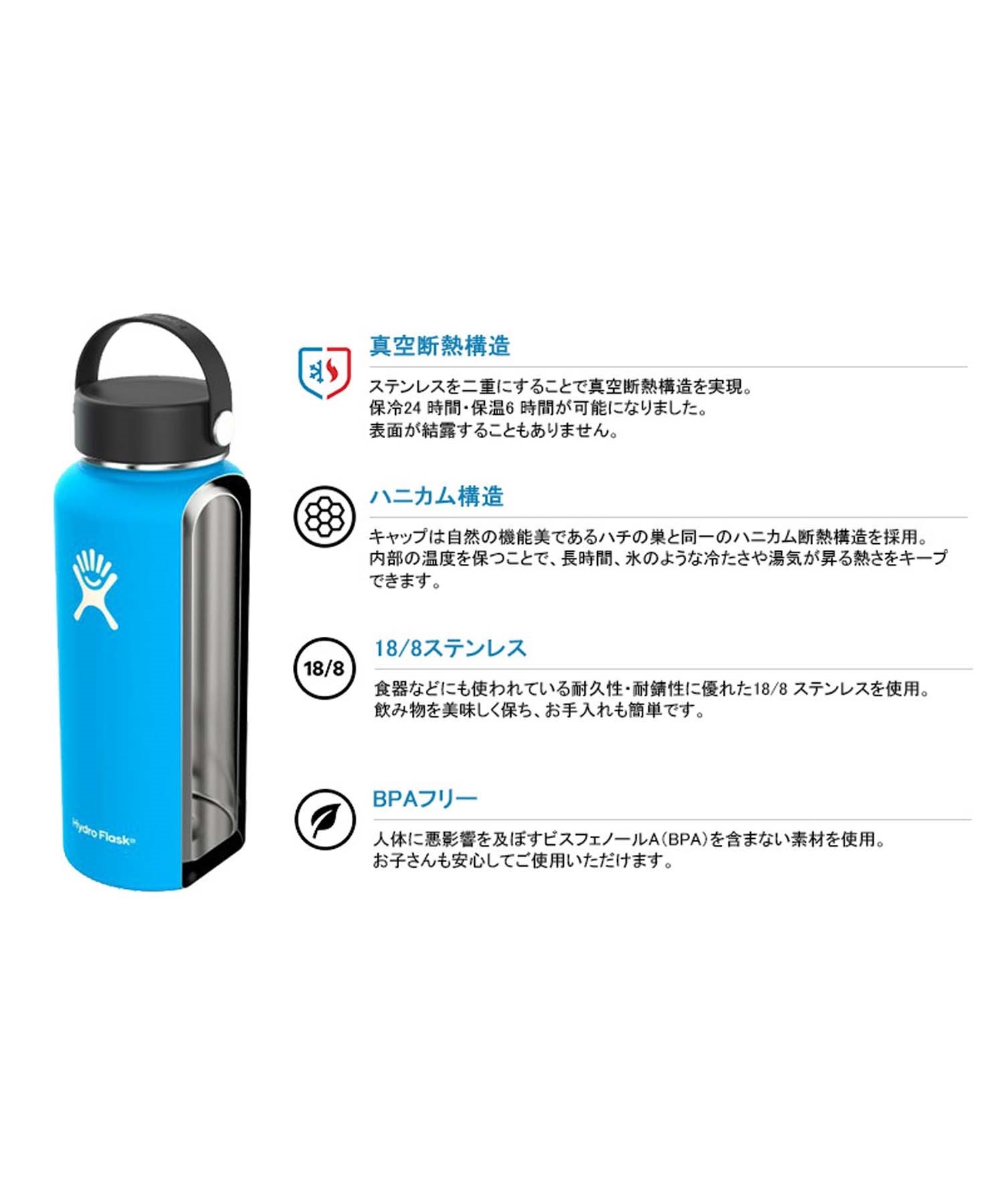 Hydro Flask 473ml Blueハイドロフラスクステンレスボトル HydroFlask/ハイドロフラスク 20oz Wide Mouth ステンレスボトル