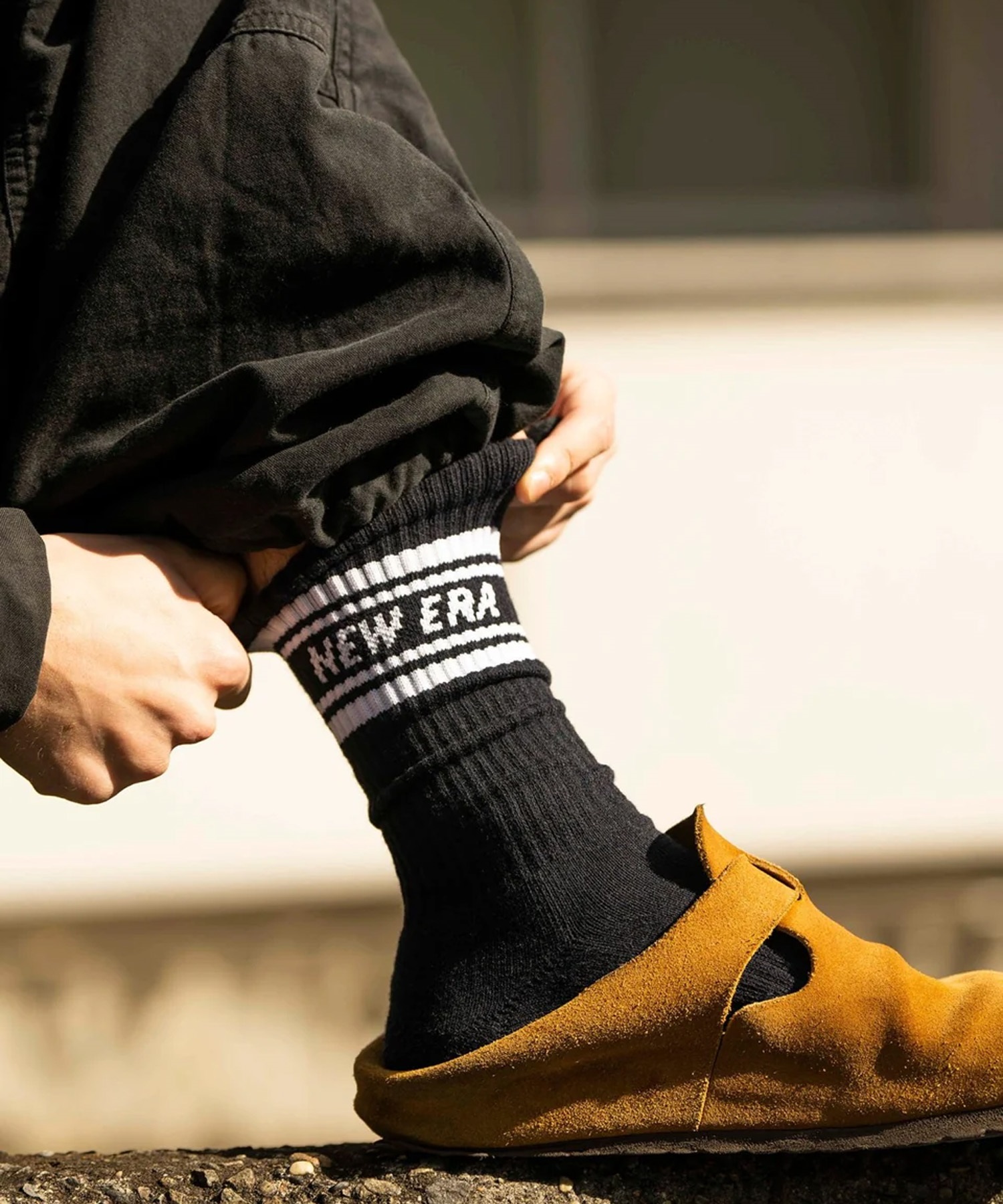 NEW ERA ニューエラ ソックス 靴下 クルー 3ペア ライン ブラック 靴下