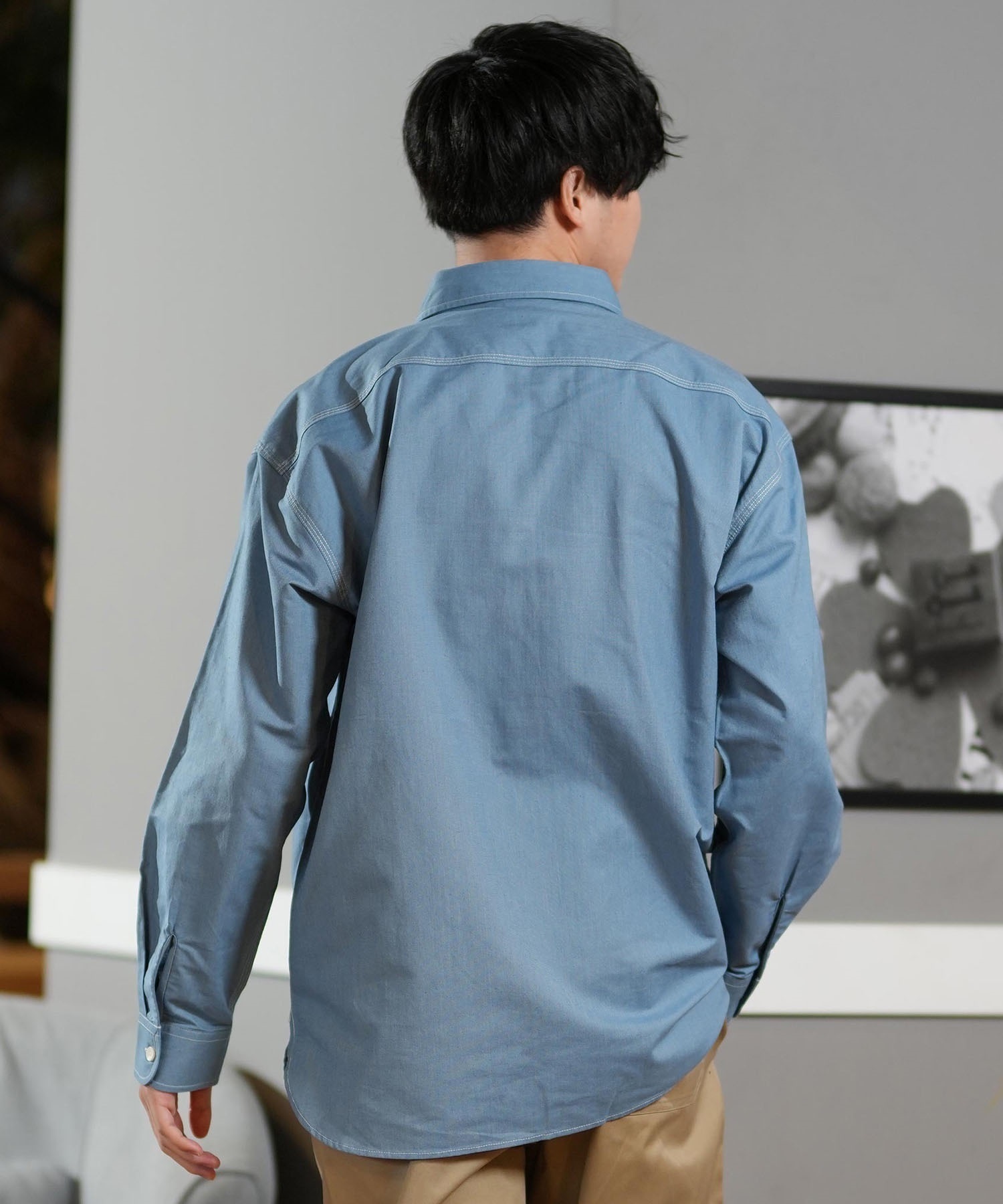 DEAR LAUREL ディアローレル 長袖 シャツ メンズ シンプル D25S2202(NVY-M)
