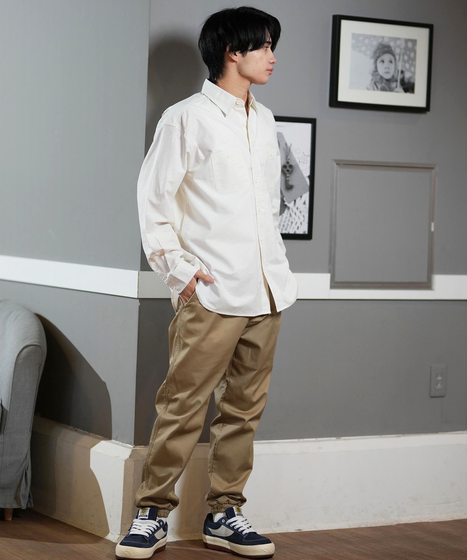 DEAR LAUREL ディアローレル 長袖 シャツ メンズ シンプル D25S2202(NVY-M)