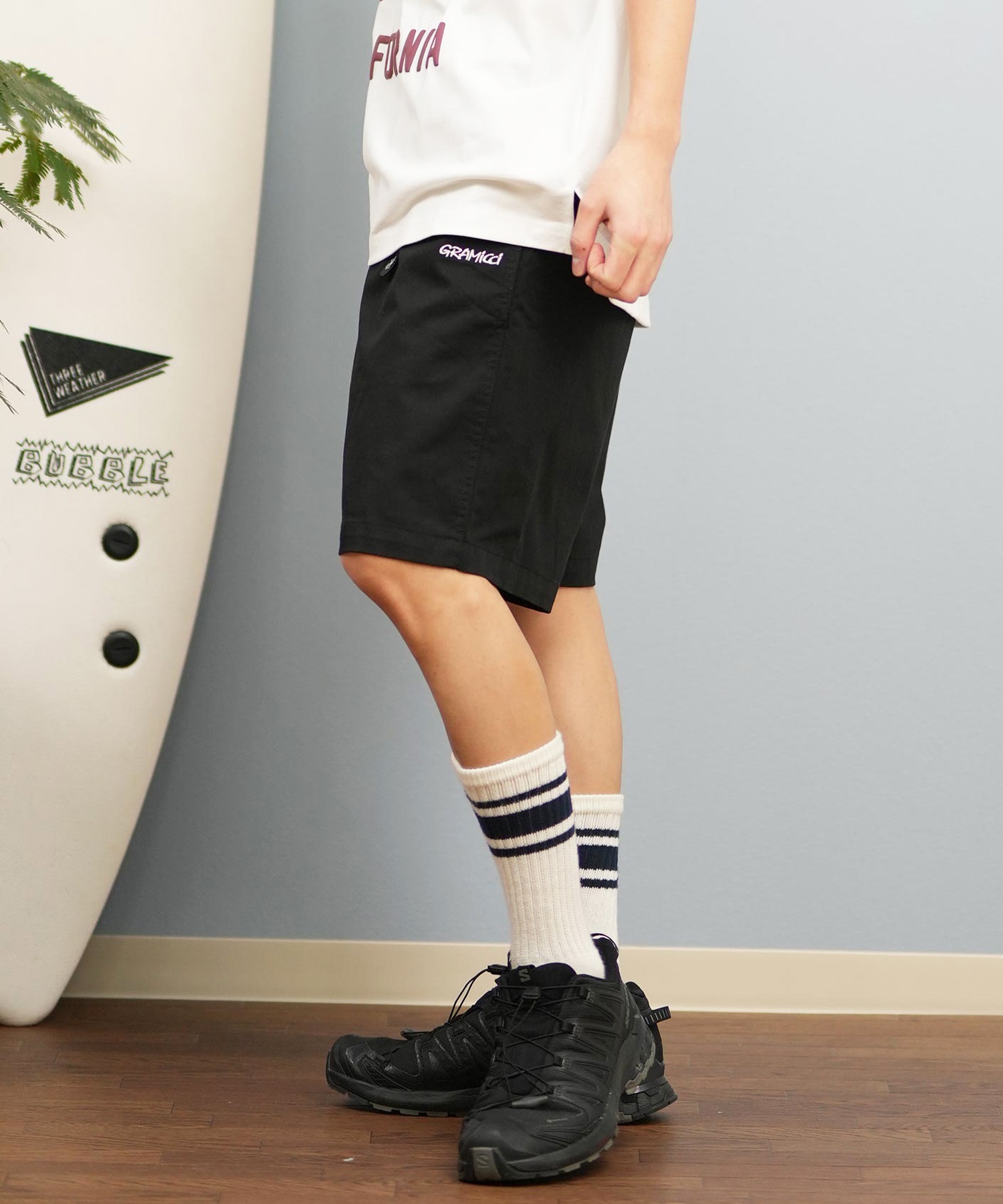 DEAR LAUREL ディアローレル × GRAMICCI グラミチ コラボ ハーフパンツ ショートパンツ メンズ ショーツ 無地 ワンポイント ロゴ GMP5-S2009 ムラサキスポーツ限定(BK-M)
