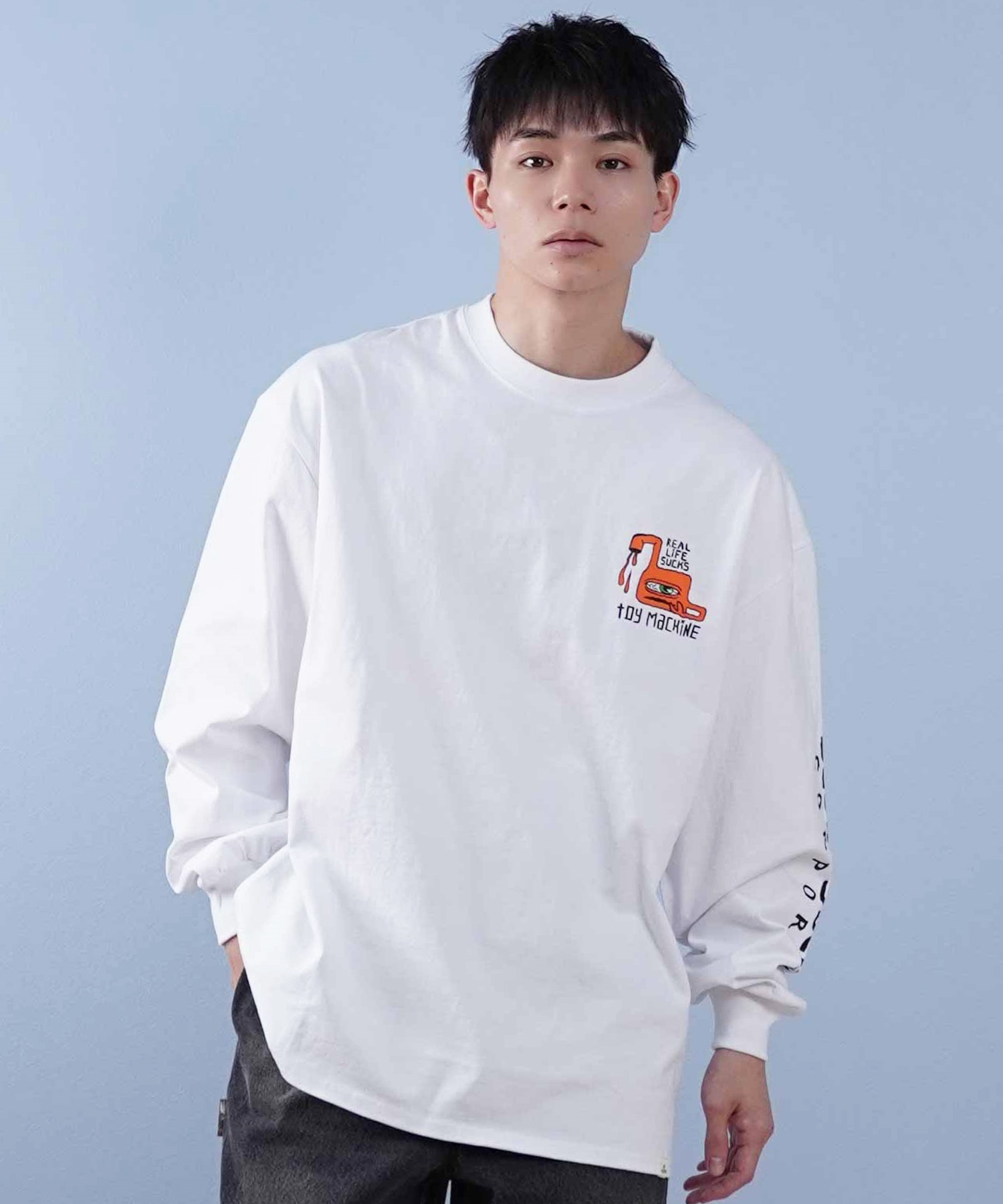 TOY MACHINE トイマシーン 長袖 Tシャツ メンズ ビックシルエット バックプリント ムラサキスポーツ限定 MTMPFLT1(BLACK-M)