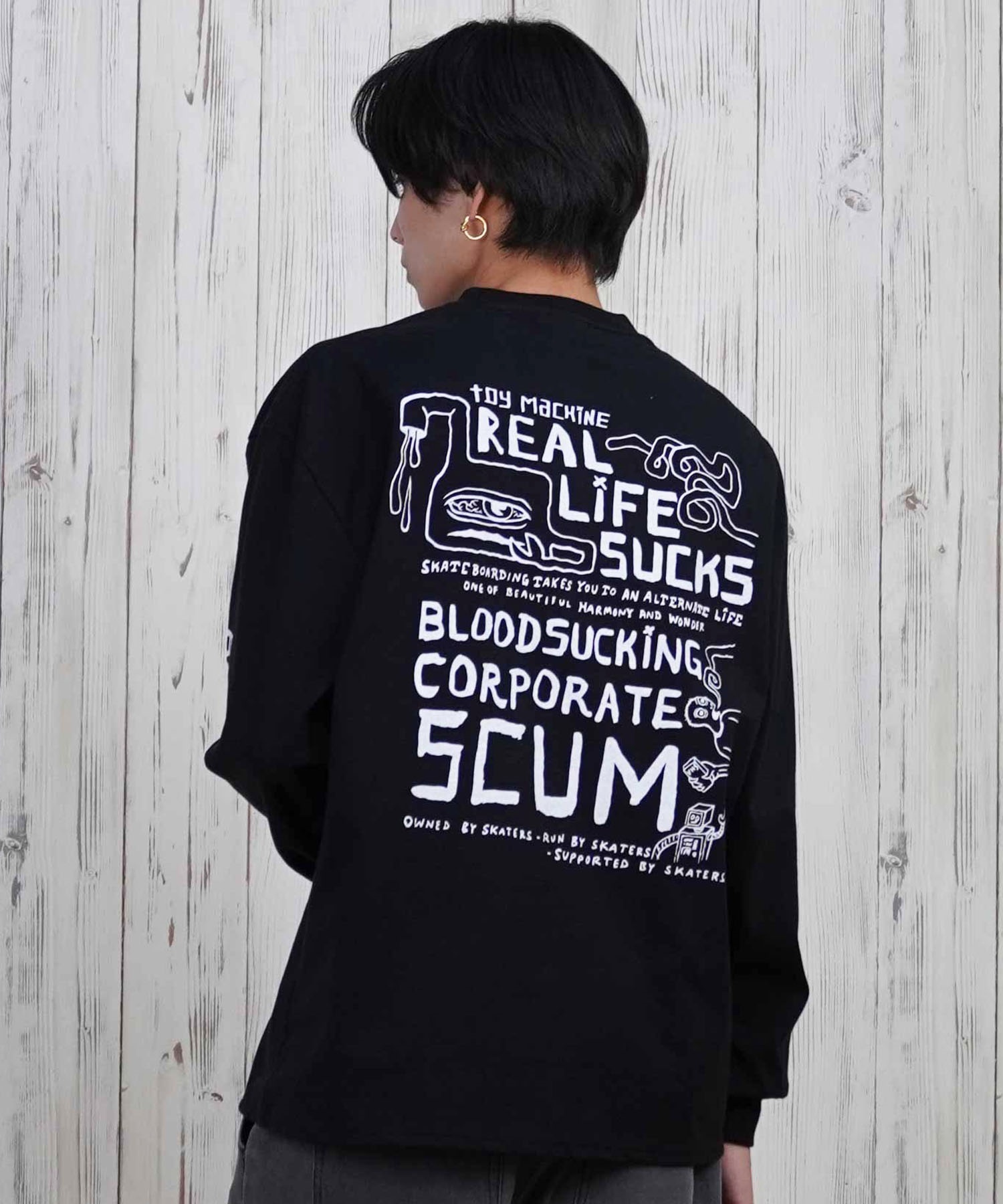 TOY MACHINE トイマシーン 長袖 Tシャツ メンズ ビックシルエット バックプリント ムラサキスポーツ限定 MTMPFLT1(BLACK-M)