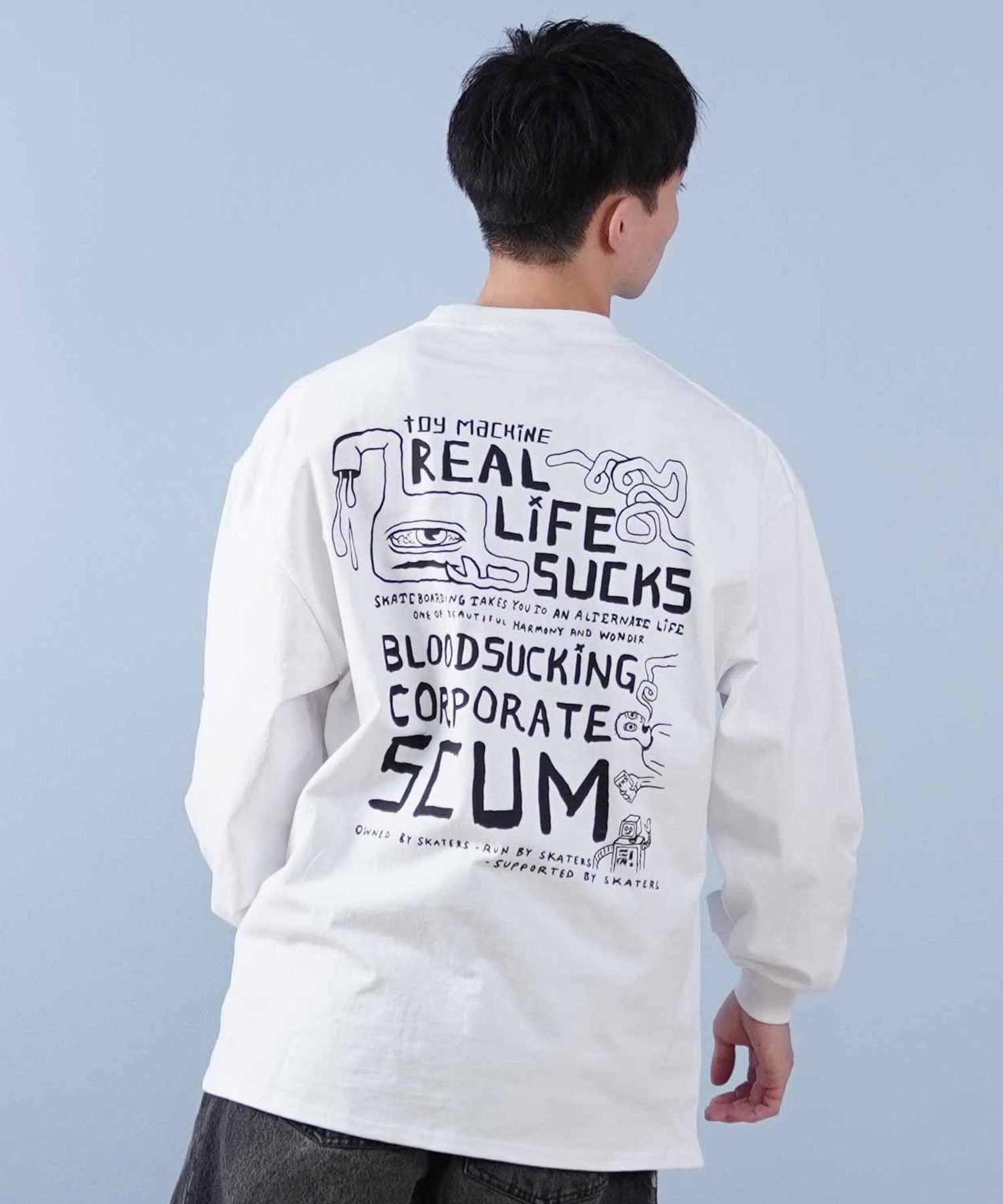 TOY MACHINE トイマシーン 長袖 Tシャツ メンズ ビックシルエット バックプリント ムラサキスポーツ限定 MTMPFLT1(BLACK-M)