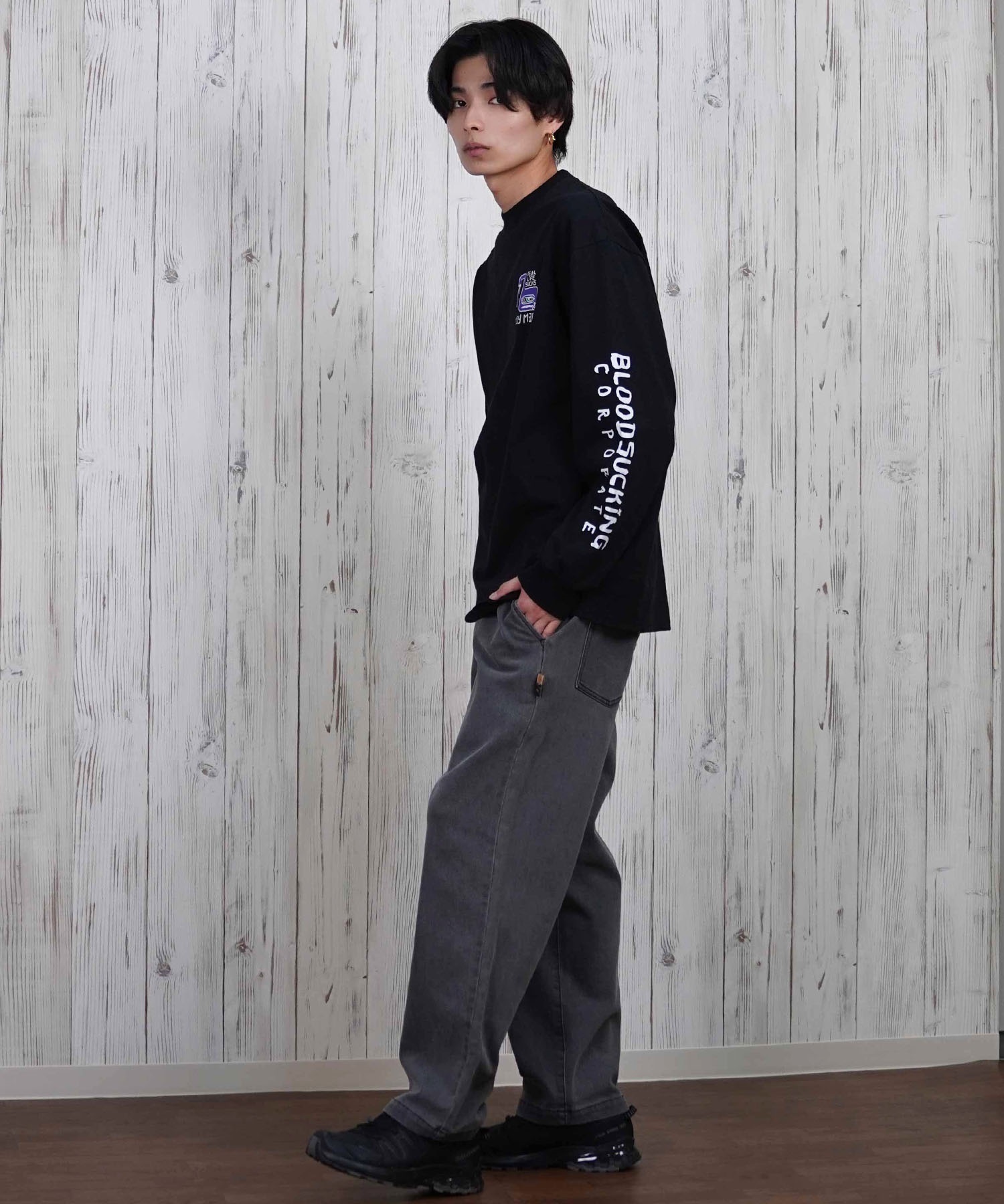 TOY MACHINE トイマシーン 長袖 Tシャツ メンズ ビックシルエット バックプリント ムラサキスポーツ限定 MTMPFLT1(BLACK-M)