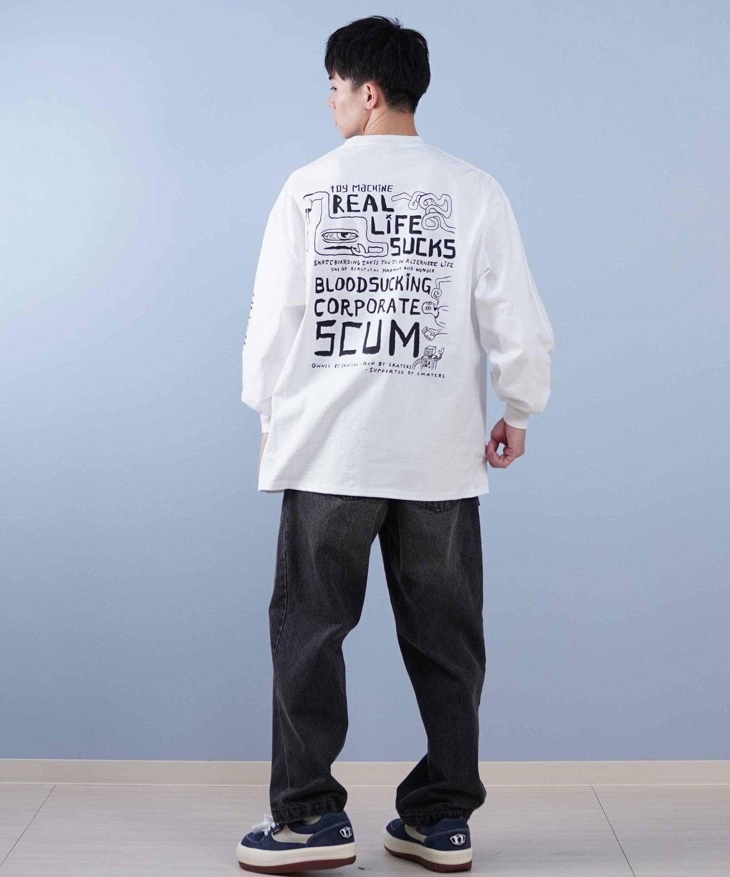 TOY MACHINE トイマシーン 長袖 Tシャツ メンズ ビックシルエット バックプリント ムラサキスポーツ限定 MTMPFLT1(BLACK-M)
