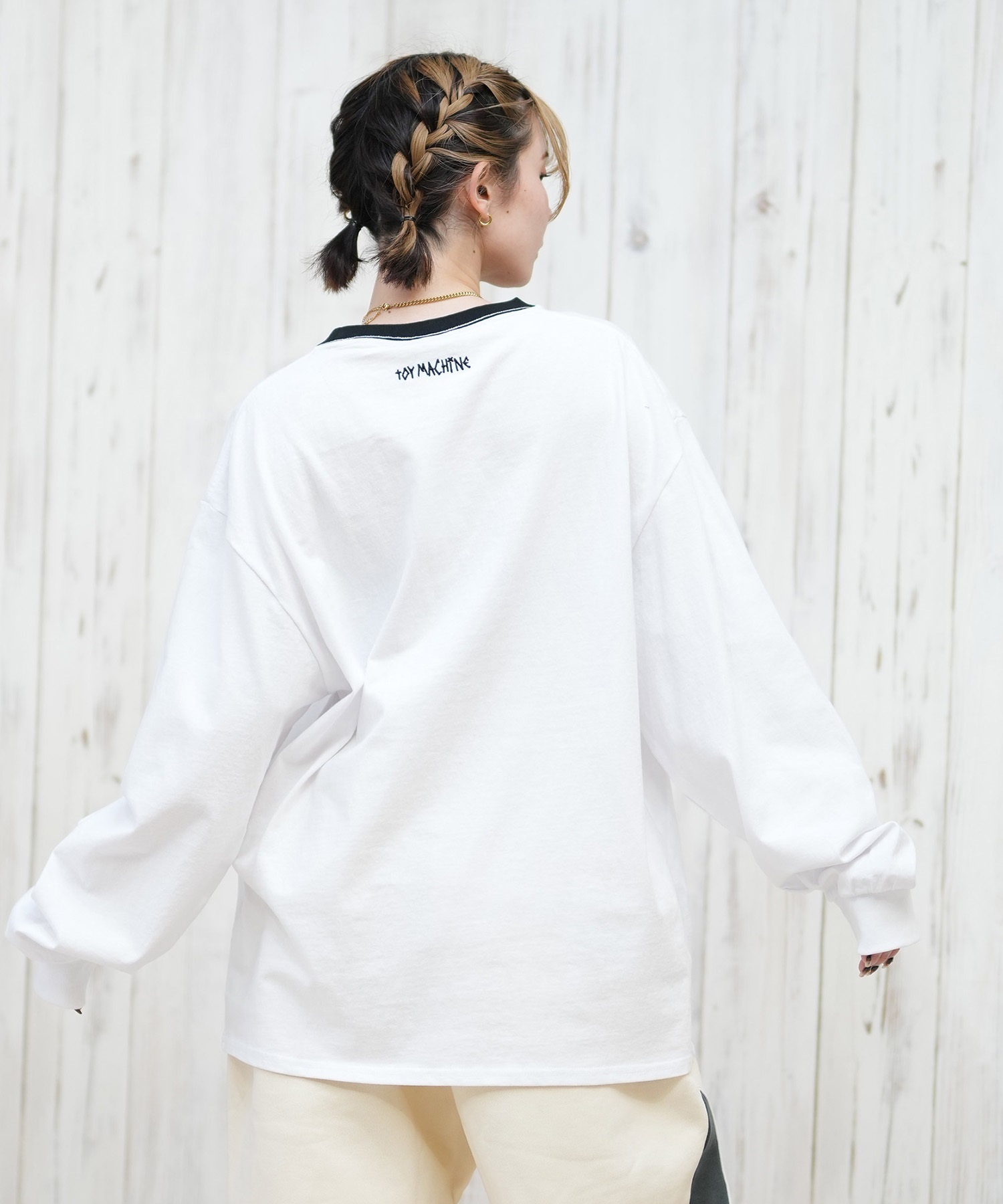 未使用✨23区 大きいサイズ【44】アイレットジャージー 5分袖カットソー　白 TOY MACHINE トイマシーン 長袖 Tシャツ レディース ロンT オーバー