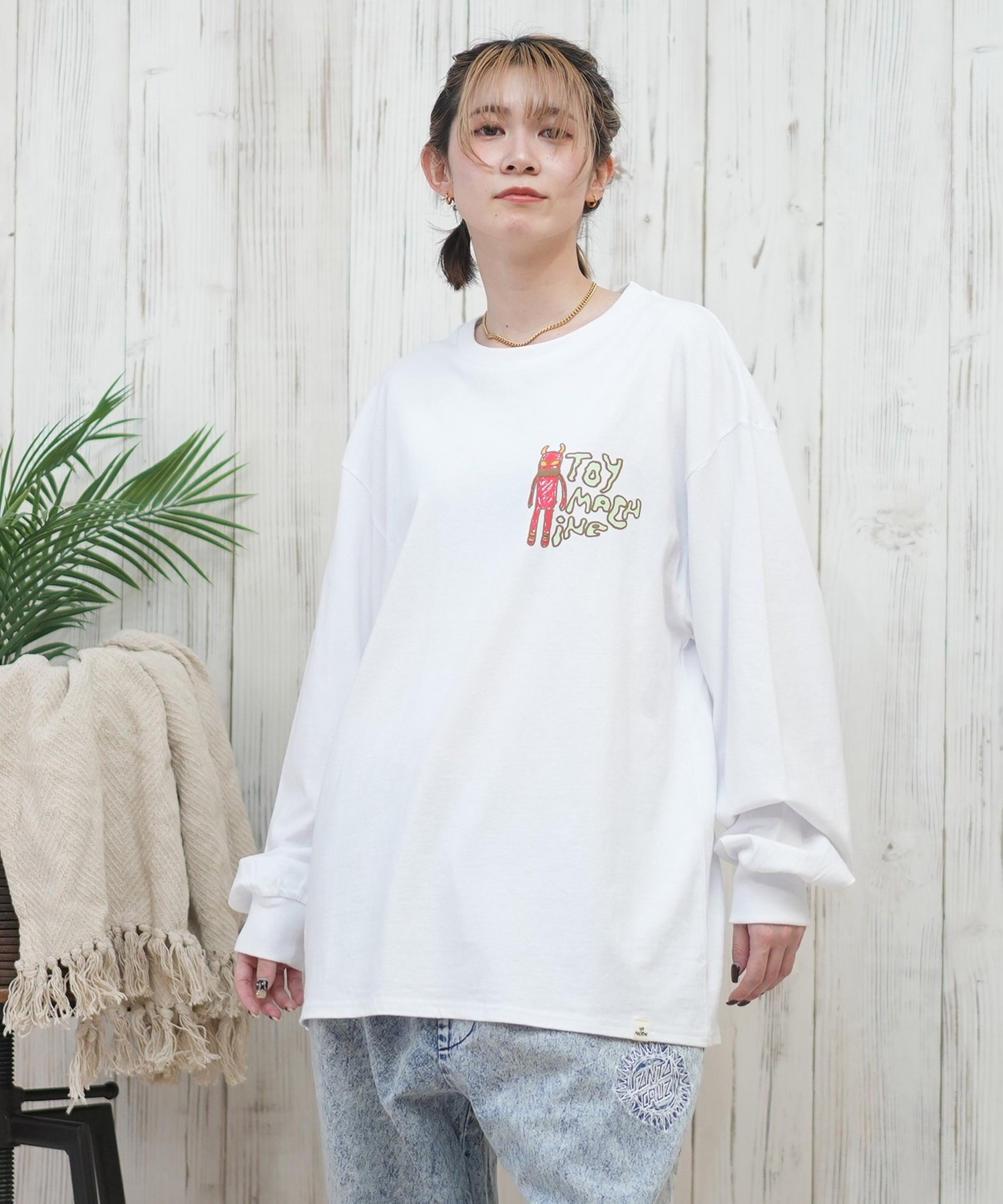 TOY MACHINE トイマシーン 長袖 Tシャツ レディース ロンT オーバーサイズ バックプリント MTMPFLT9 ムラサキスポーツ限定(WHITE-M)