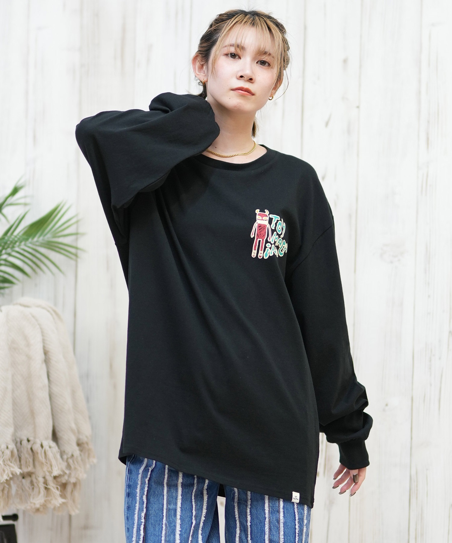 TOY MACHINE トイマシーン 長袖 Tシャツ レディース ロンT オーバーサイズ バックプリント MTMPFLT9 ムラサキスポーツ限定(WHITE-M)