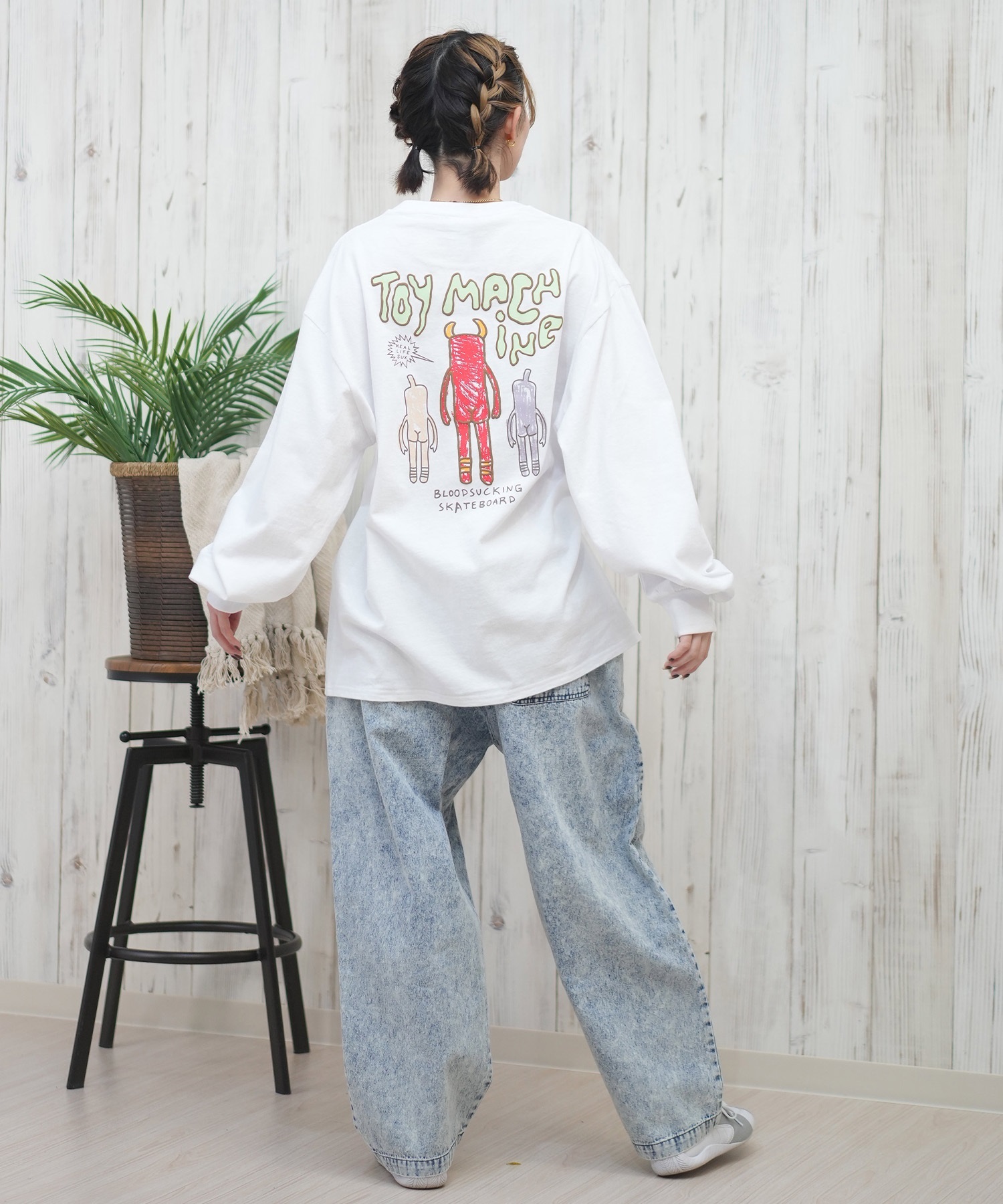 TOY MACHINE トイマシーン 長袖 Tシャツ レディース ロンT オーバーサイズ バックプリント MTMPFLT9 ムラサキスポーツ限定(WHITE-M)