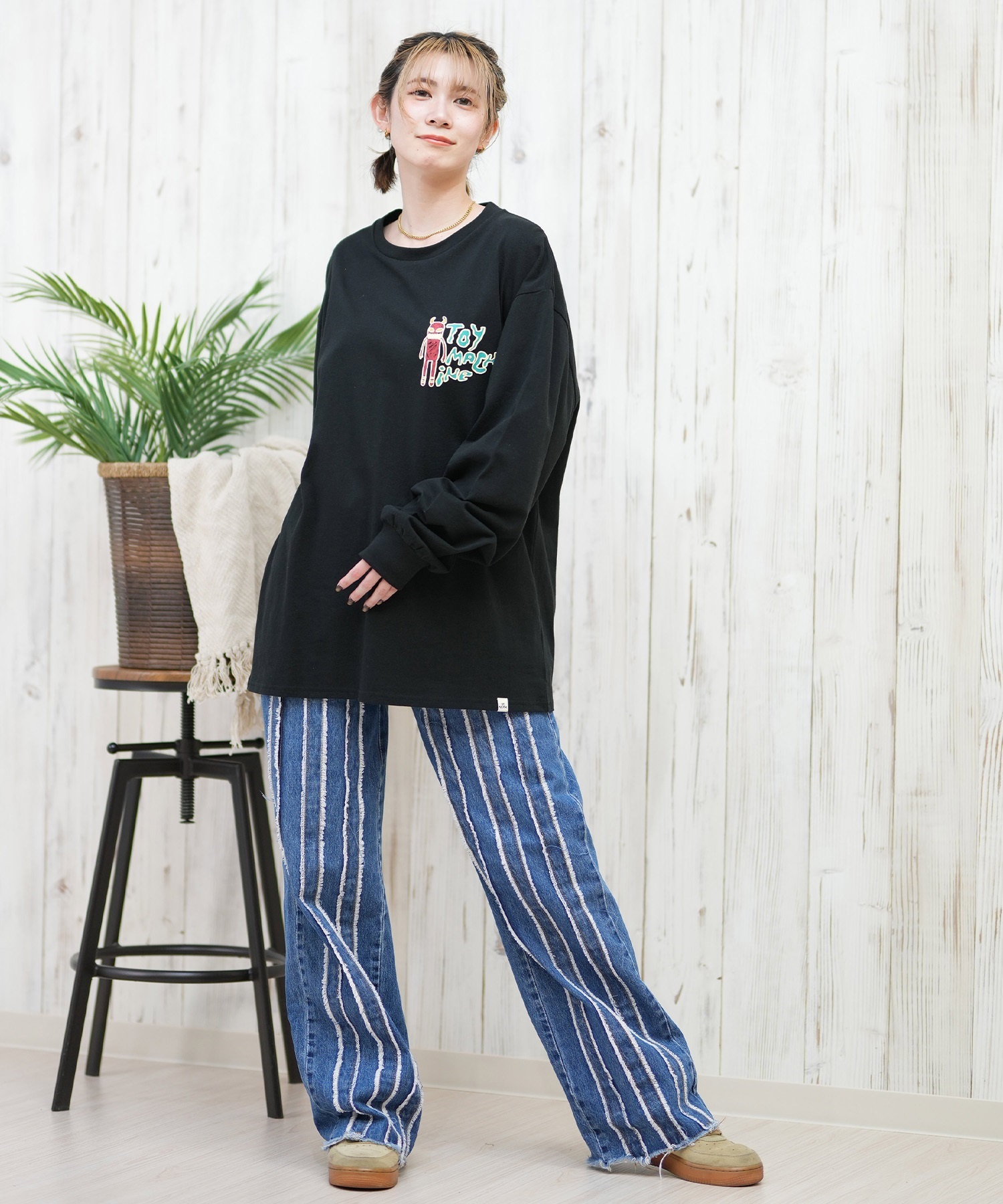 TOY MACHINE トイマシーン 長袖 Tシャツ レディース ロンT オーバーサイズ バックプリント MTMPFLT9 ムラサキスポーツ限定(WHITE-M)