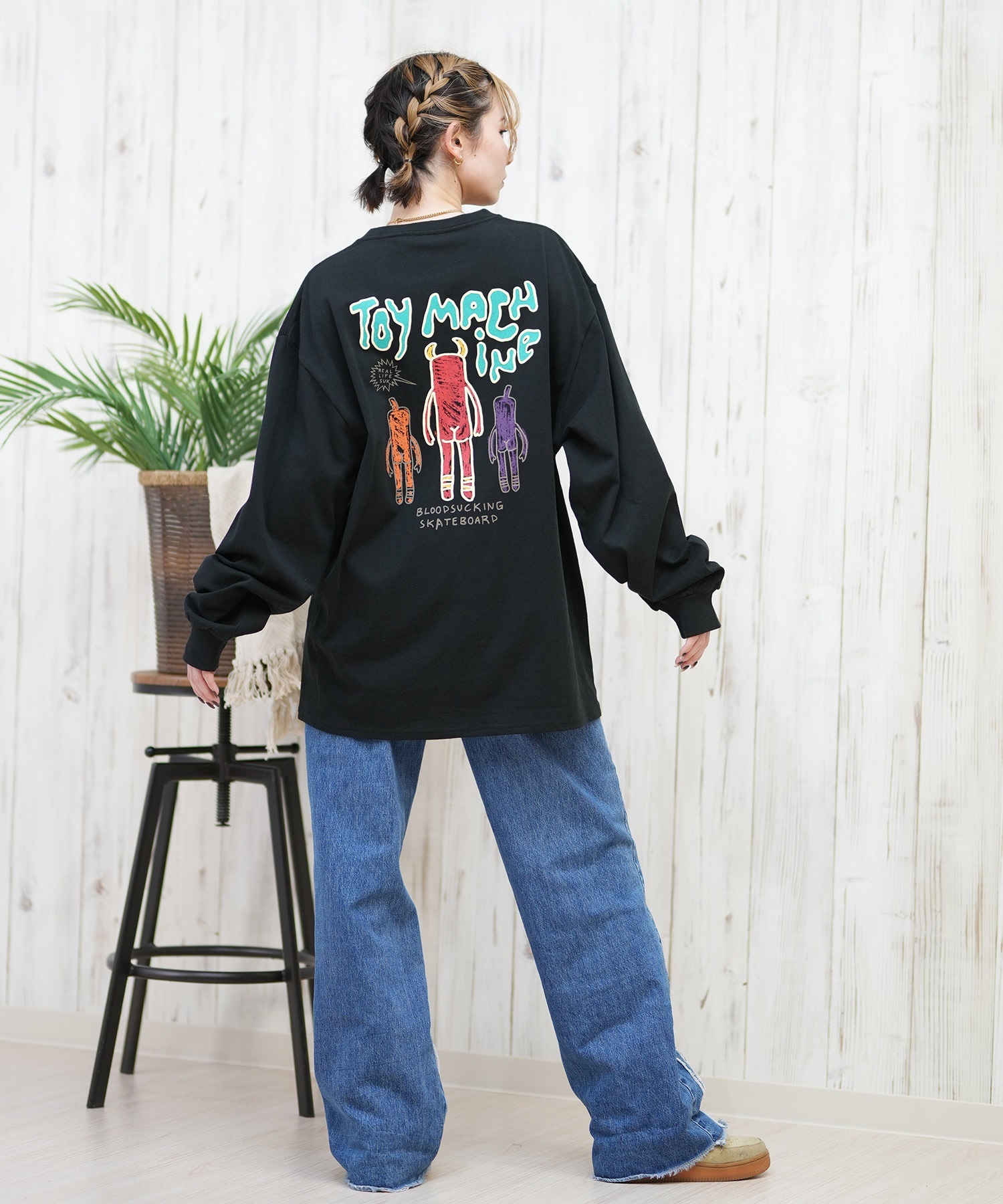 TOY MACHINE トイマシーン 長袖 Tシャツ レディース ロンT オーバーサイズ バックプリント MTMPFLT9 ムラサキスポーツ限定(WHITE-M)