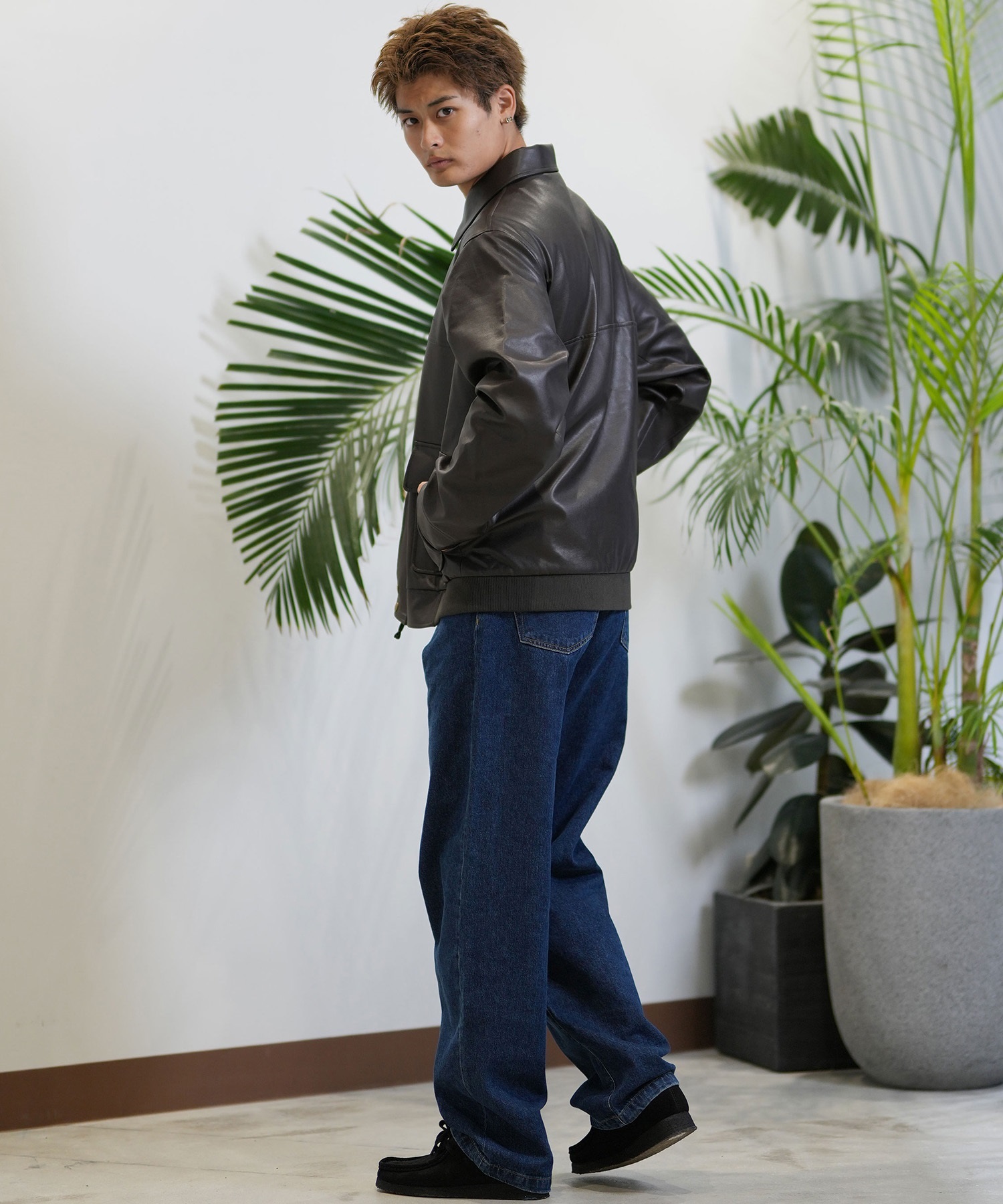 ELEMENT エレメント アウター メンズ フェイクレザージャケット ビッグシルエット BE022-755(BRW-M)