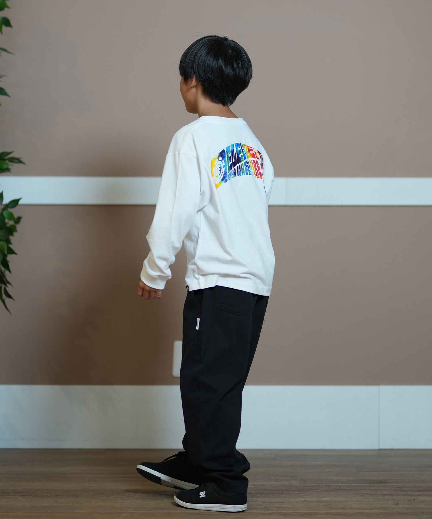 ELEMENT エレメント Tシャツ キッズ 長袖 ロンT タイダイ バックプリント BE026-061(WHT-130cm)