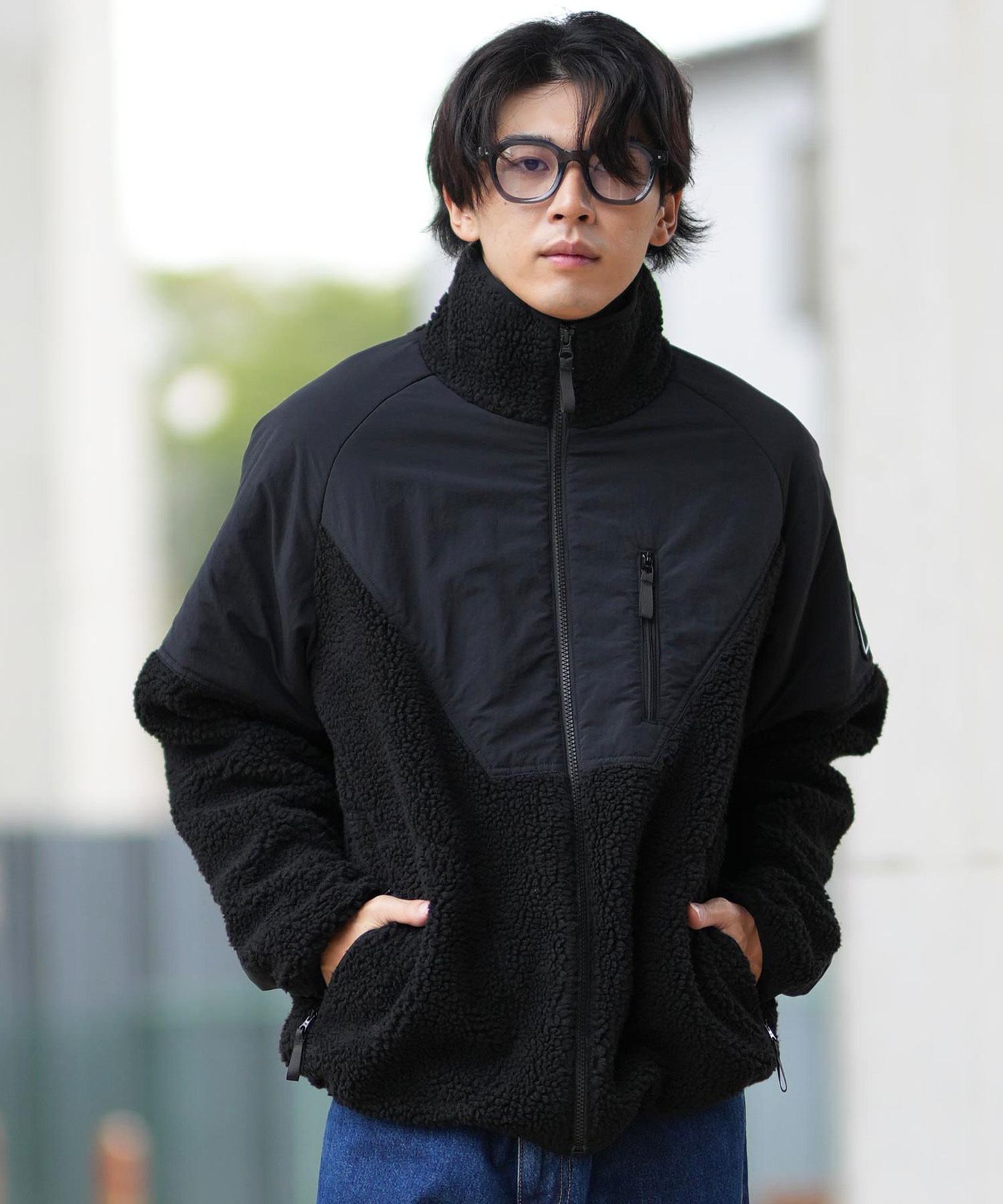 黒 フリースジャケット ジップアップ 侘し