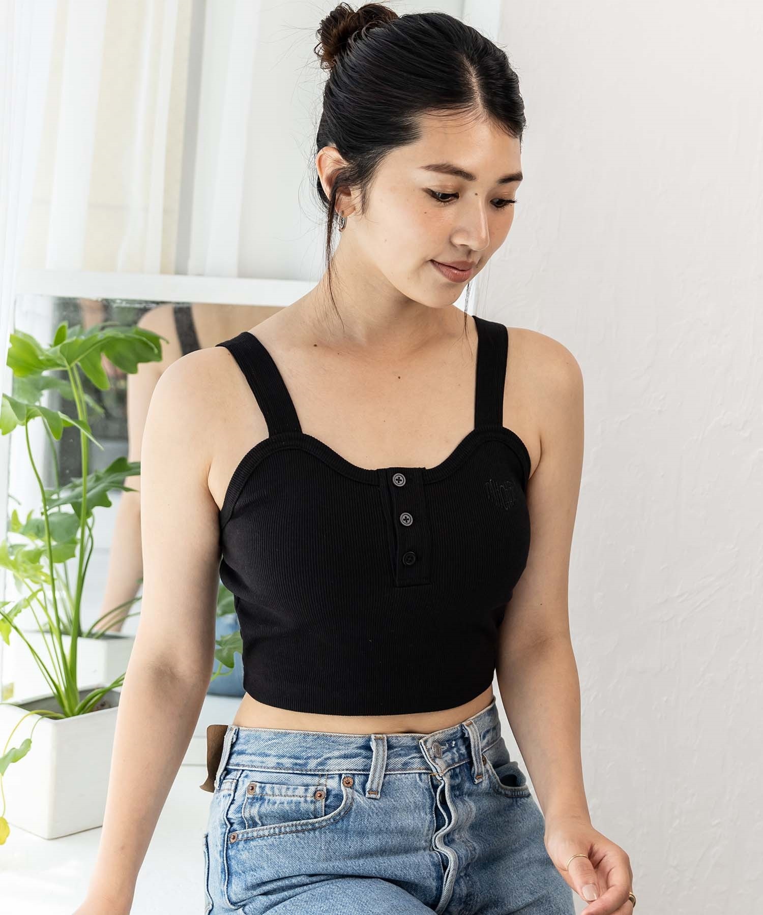 TAHCHEE ターチー タンクトップ レディース ミニ ショート丈 ボタン
