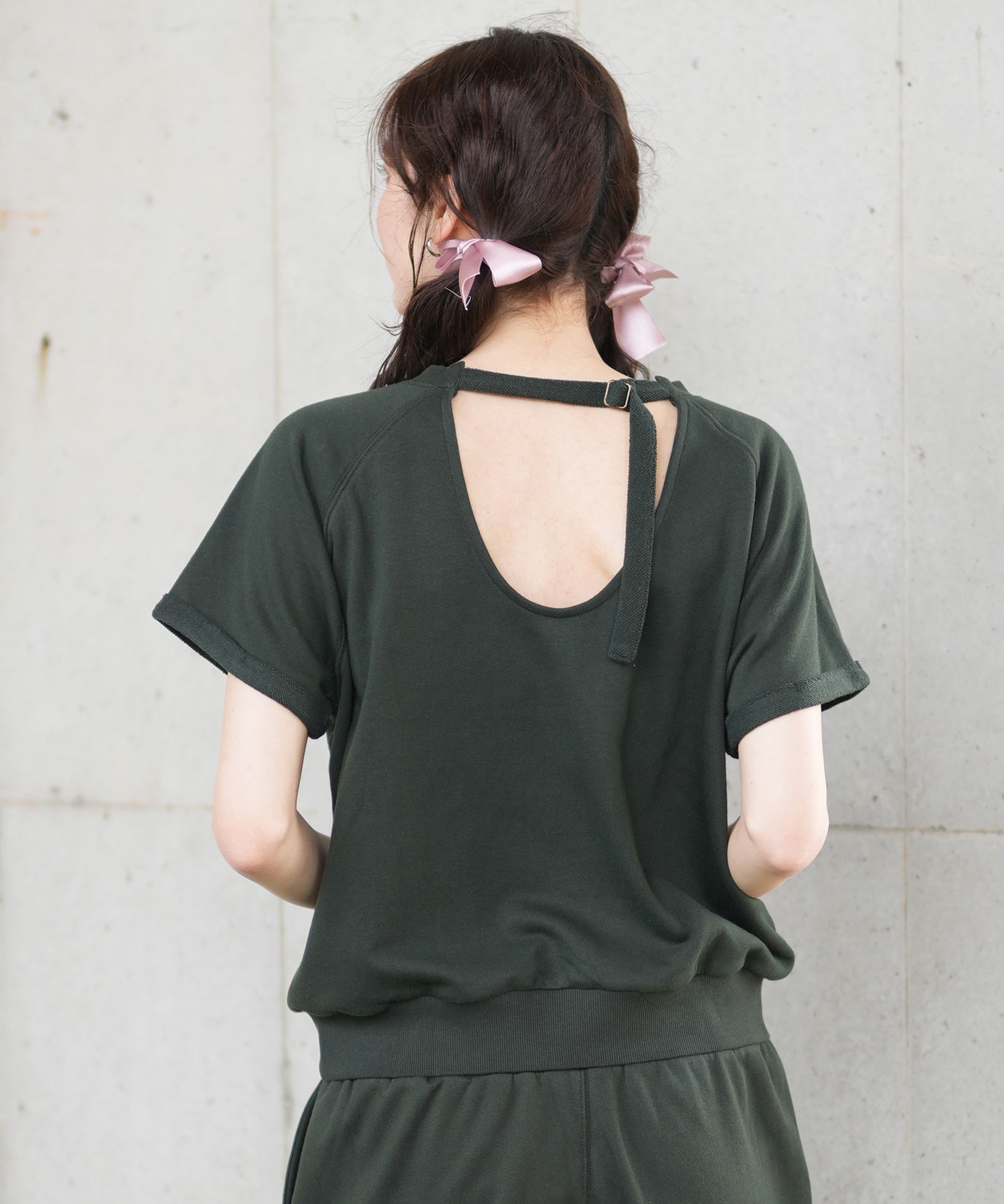 Hurley ハーレー 半袖 Tシャツ レディース スウェット生地 バックオープン ワンポイント ロゴ WSS2421016(AGHT-FREE)
