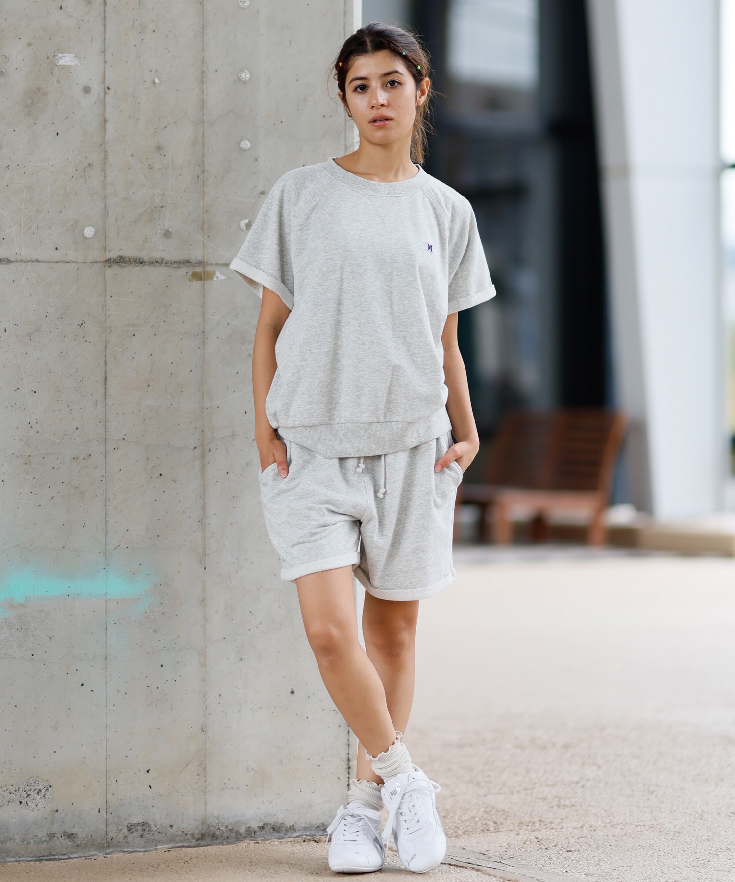 Hurley ハーレー 半袖 Tシャツ レディース スウェット生地 バックオープン ワンポイント ロゴ WSS2421016(AGHT-FREE)