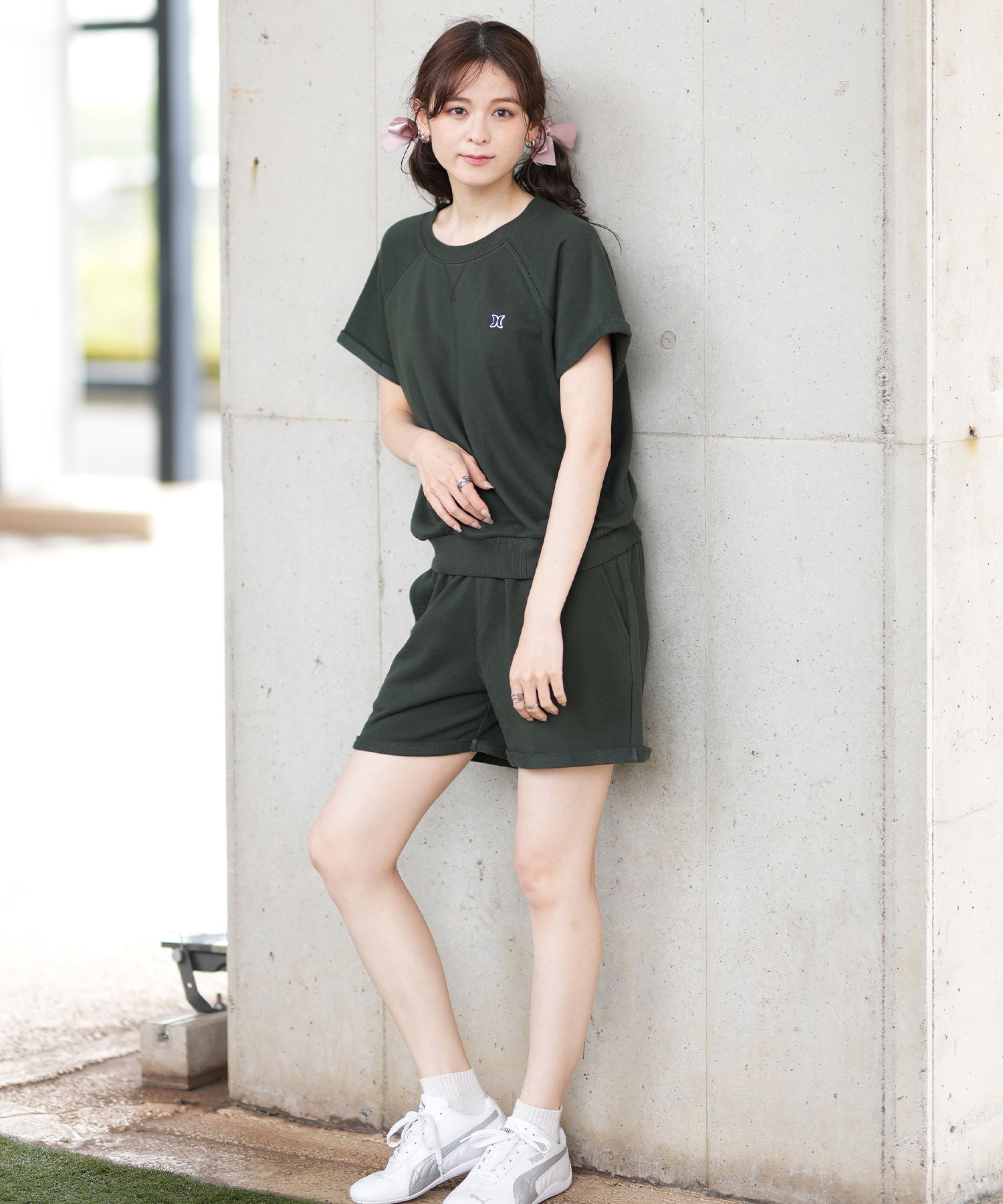 Hurley ハーレー 半袖 Tシャツ レディース スウェット生地 バックオープン ワンポイント ロゴ WSS2421016(AGHT-FREE)