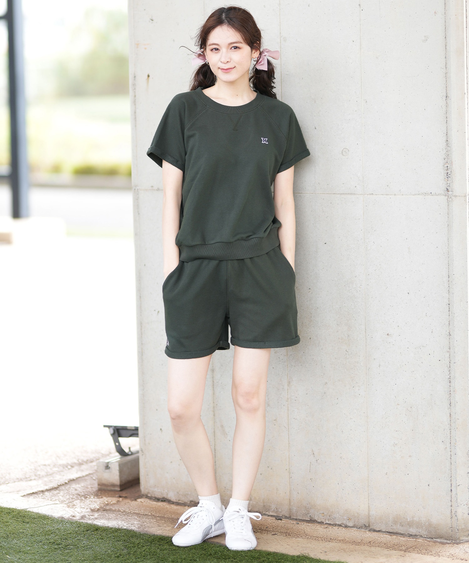 Hurley ハーレー 半袖 Tシャツ レディース スウェット生地 バックオープン ワンポイント ロゴ WSS2421016(AGHT-FREE)