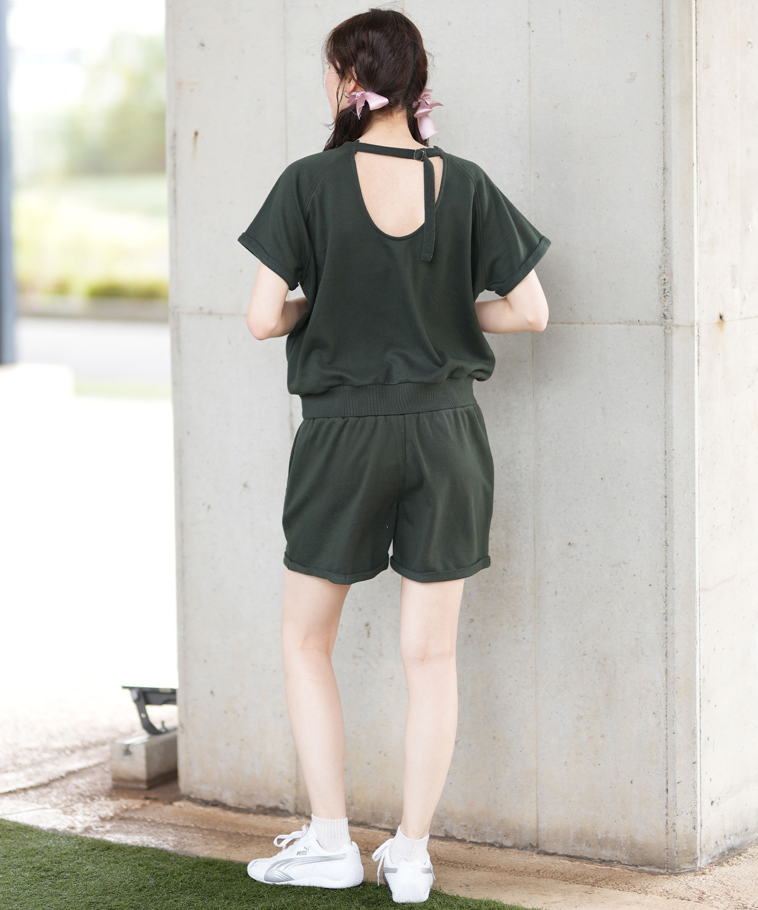 Hurley ハーレー 半袖 Tシャツ レディース スウェット生地 バックオープン ワンポイント ロゴ WSS2421016(AGHT-FREE)