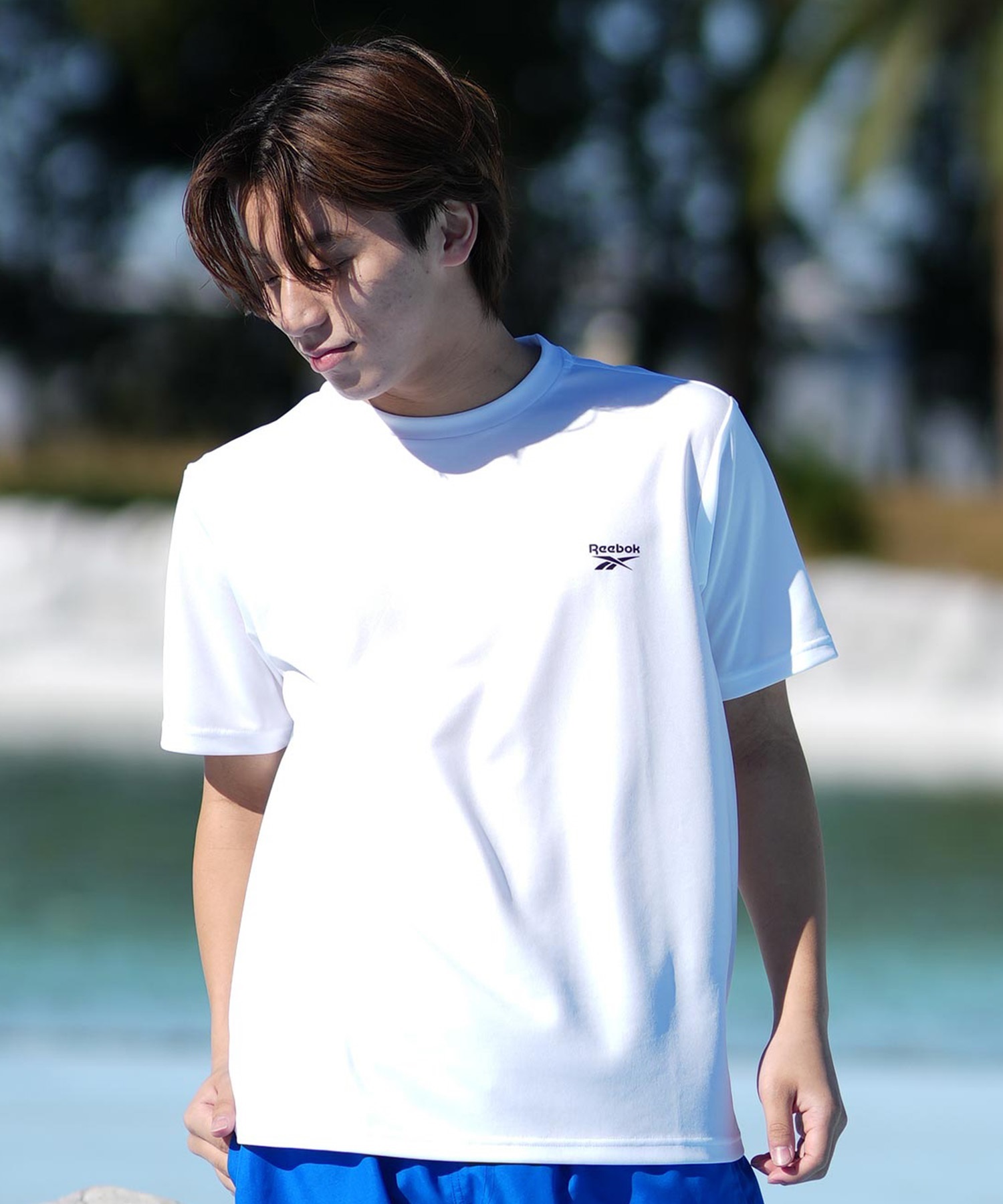 Reebok リーボック 水着 ラッシュガード 半袖 Tシャツ メンズ ワンポイント ロゴ 水陸両用 UVカット 420760C(WT-M)
