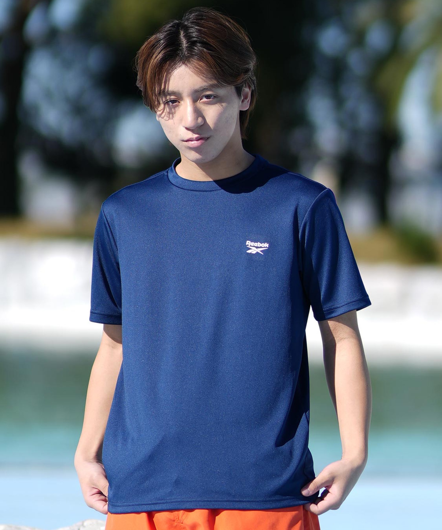 Reebok リーボック 水着 ラッシュガード 半袖 Tシャツ メンズ ワンポイント ロゴ 水陸両用 UVカット 420760C(WT-M)