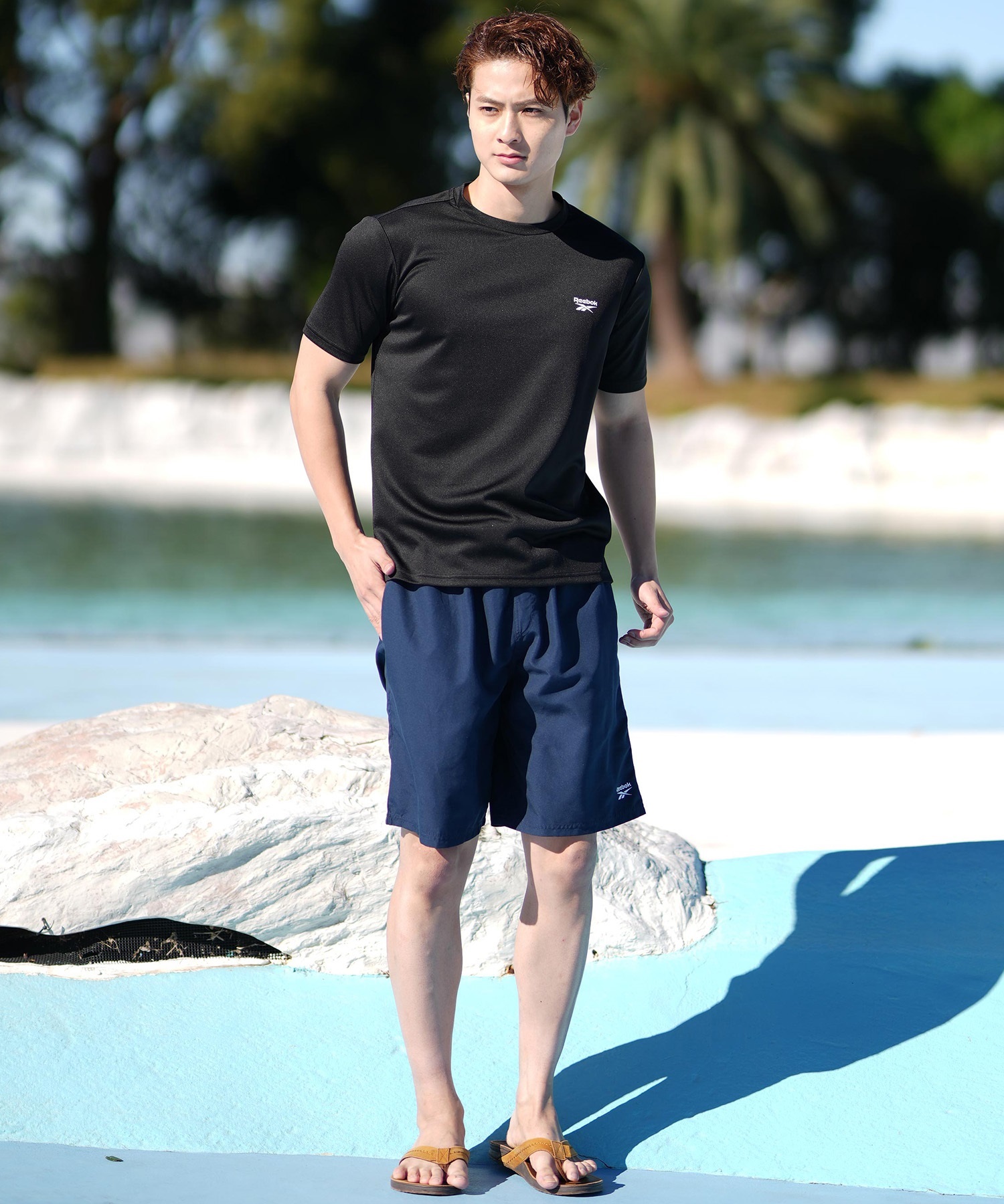 Reebok リーボック 水着 ラッシュガード 半袖 Tシャツ メンズ ワンポイント ロゴ 水陸両用 UVカット 420760C(WT-M)