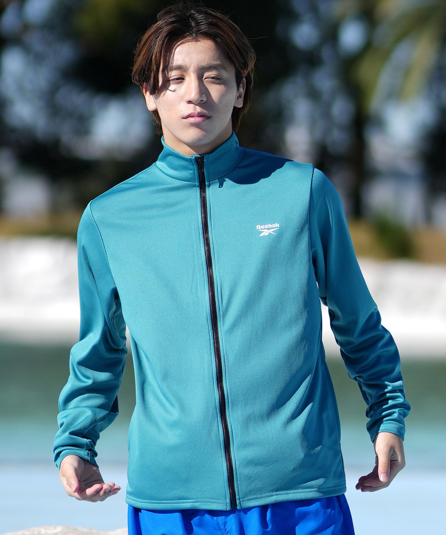 Reebok リーボック 水着 ラッシュガード 長袖 ジップアップ ハイネック メンズ UVカット UVジャケット 420768(NV-M)