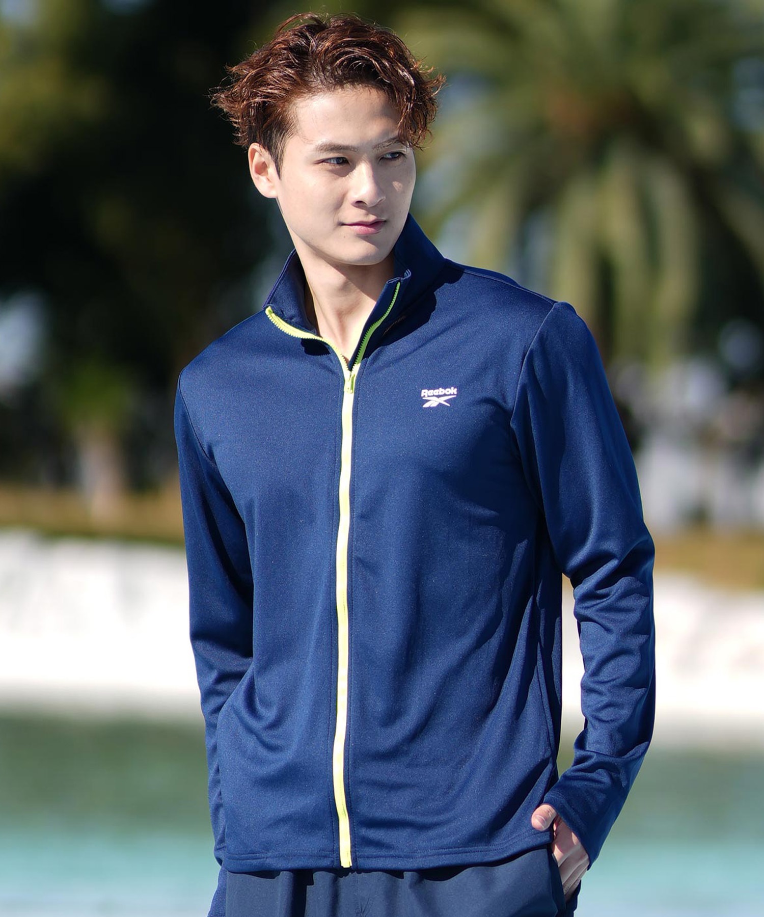 Reebok リーボック 水着 ラッシュガード 長袖 ジップアップ ハイネック メンズ UVカット UVジャケット 420768(NV-M)