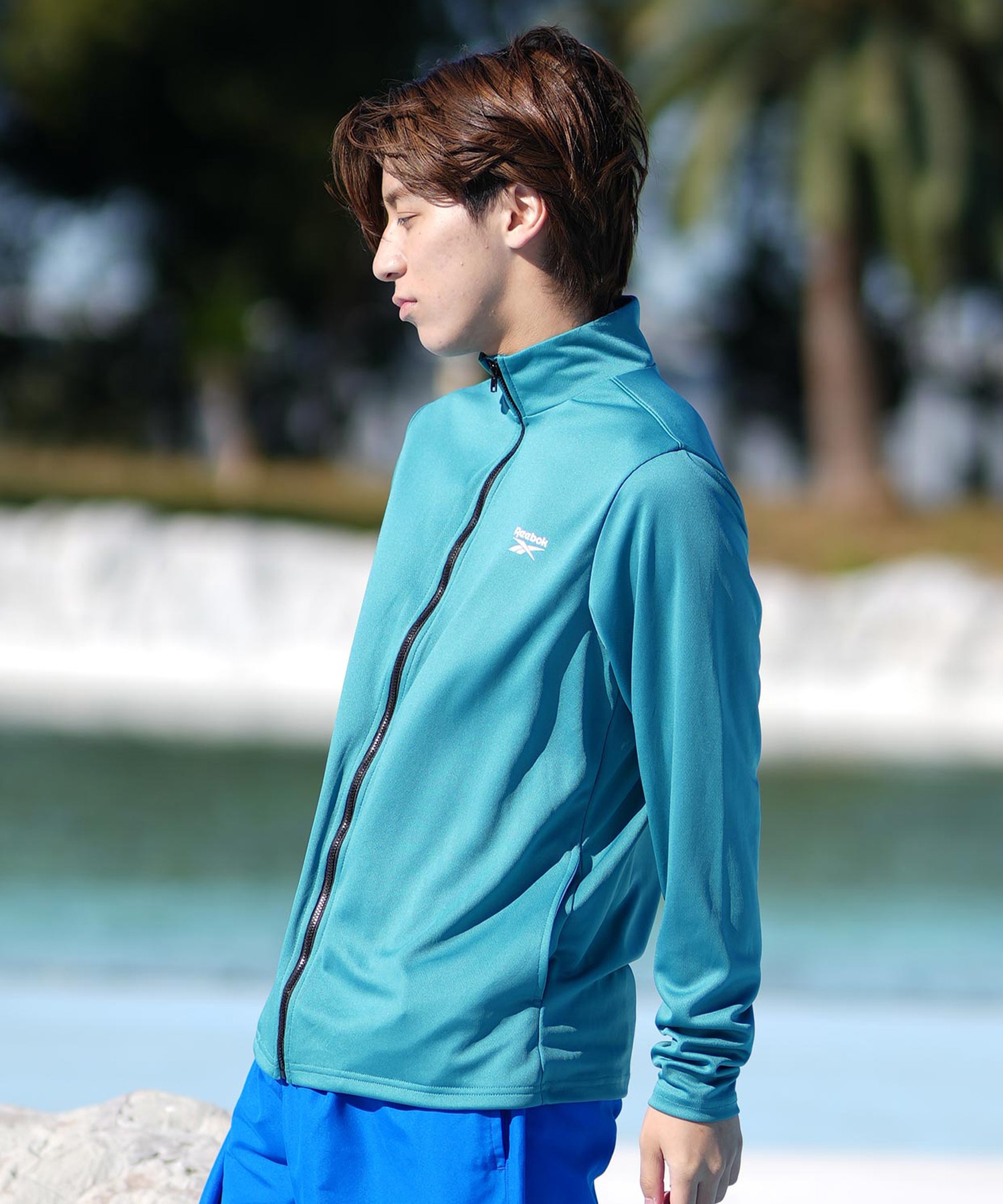 Reebok リーボック 水着 ラッシュガード 長袖 ジップアップ ハイネック メンズ UVカット UVジャケット 420768(NV-M)