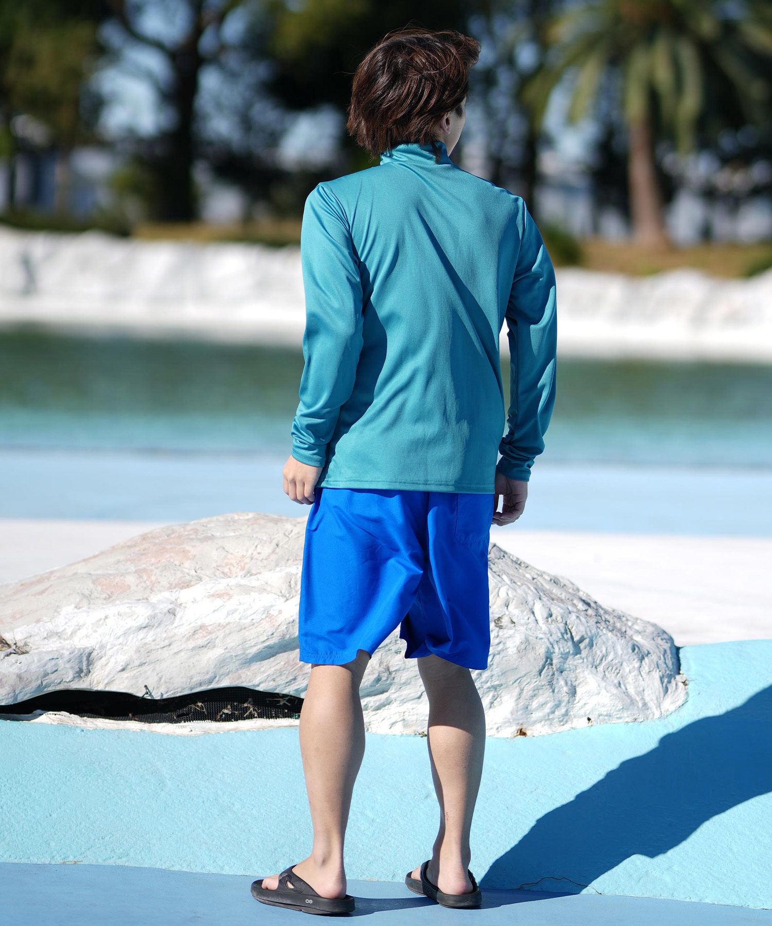 Reebok リーボック 水着 ラッシュガード 長袖 ジップアップ ハイネック メンズ UVカット UVジャケット 420768(NV-M)