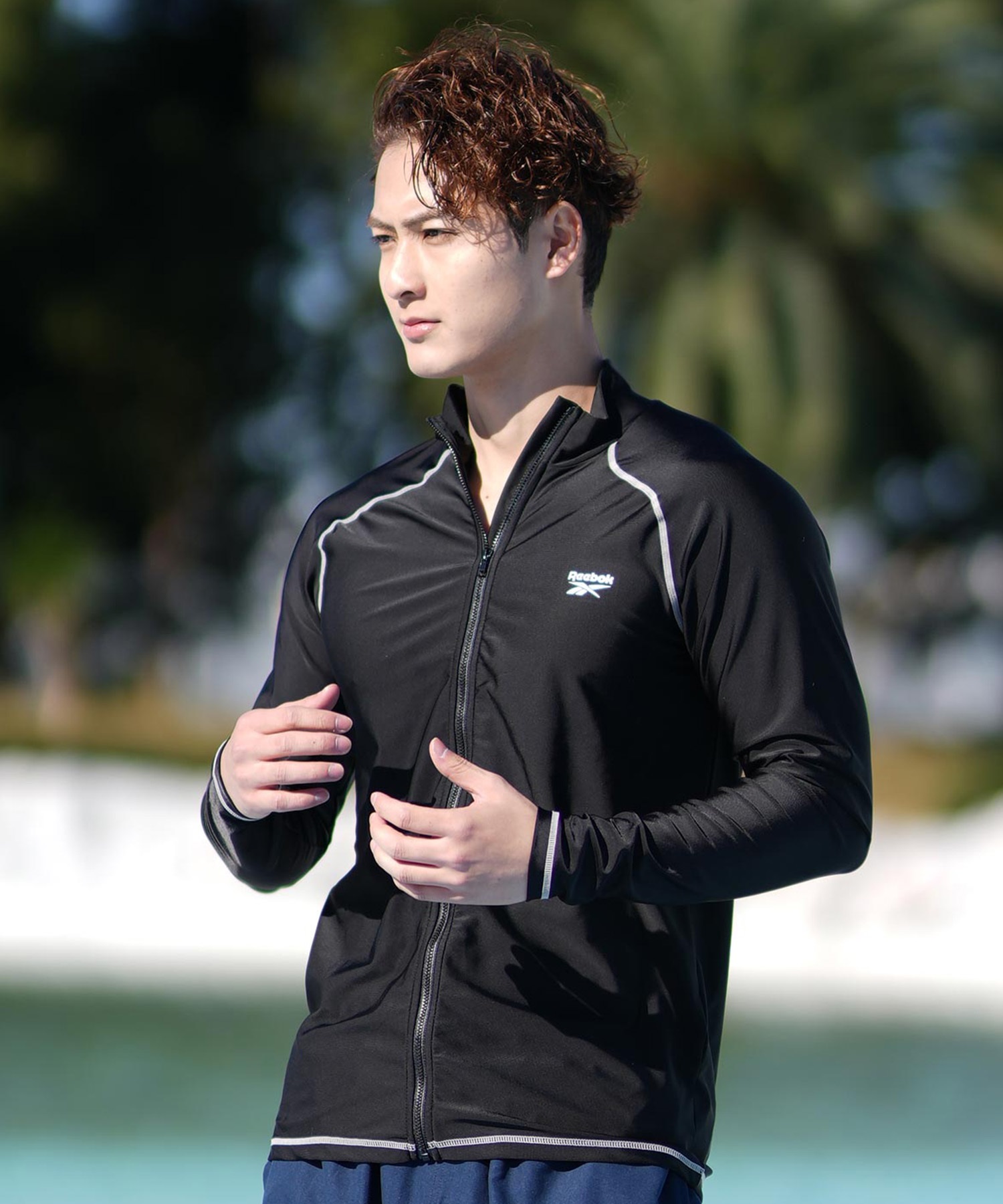 Reebok リーボック 水着 ラッシュガード 長袖 ジップアップ ハイネック メンズ UVカット 420781C(BK-M)