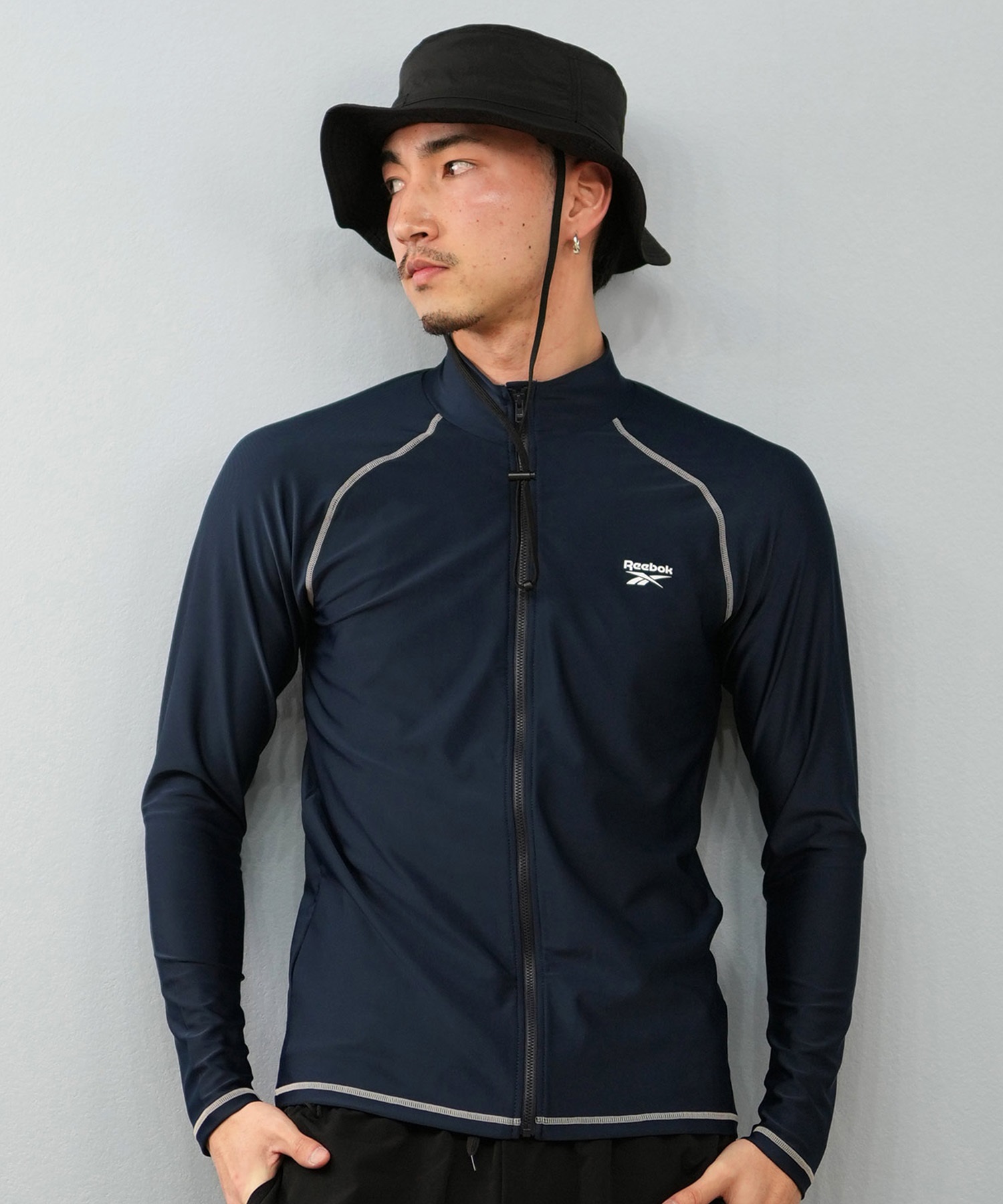 Reebok リーボック 水着 ラッシュガード 長袖 ジップアップ ハイネック メンズ UVカット 420781C(BK-M)