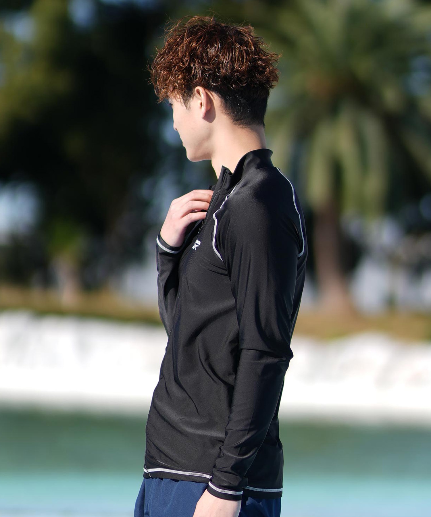 Reebok リーボック 水着 ラッシュガード 長袖 ジップアップ ハイネック メンズ UVカット 420781C(BK-M)