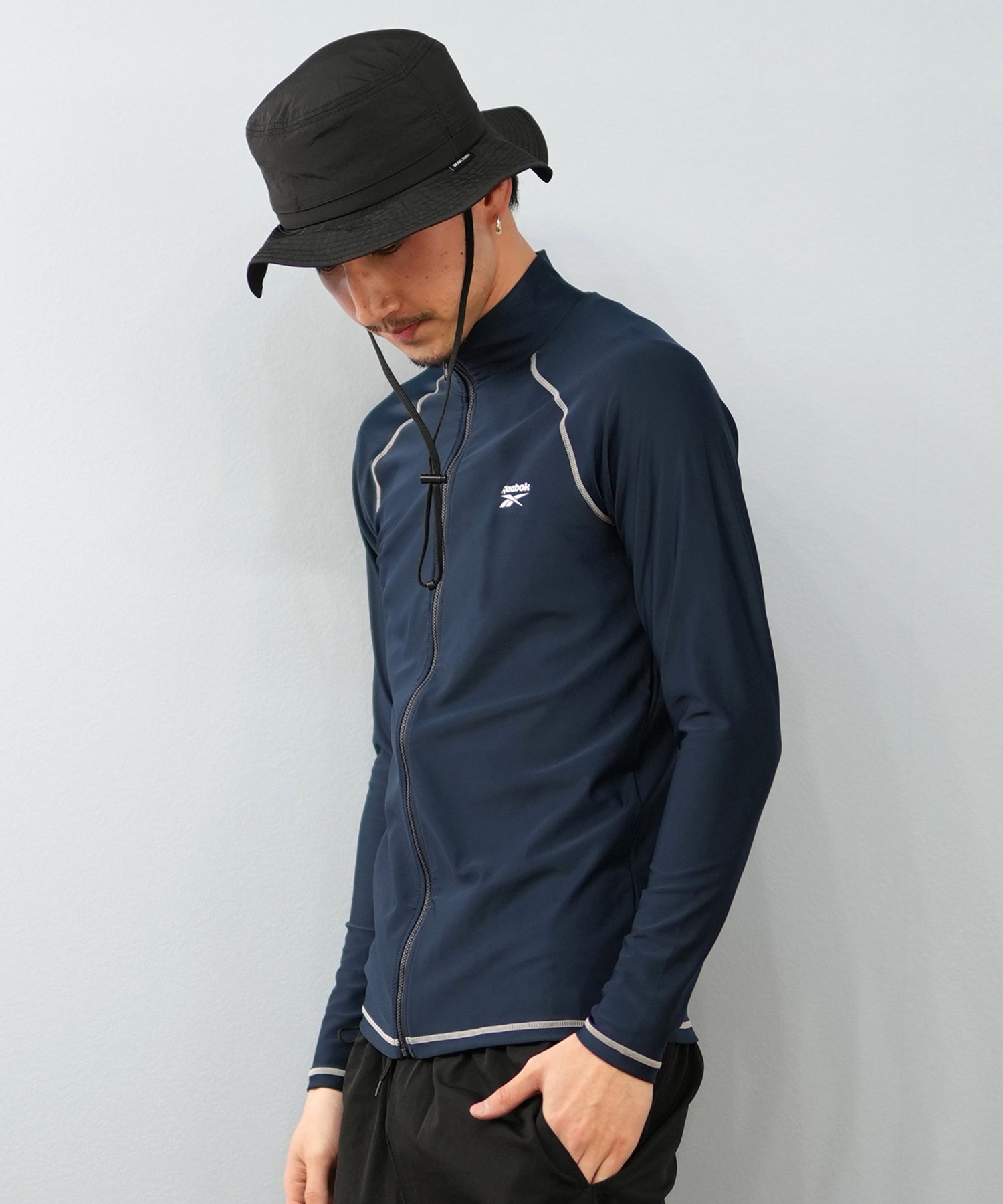 Reebok リーボック 水着 ラッシュガード 長袖 ジップアップ ハイネック メンズ UVカット 420781C(BK-M)