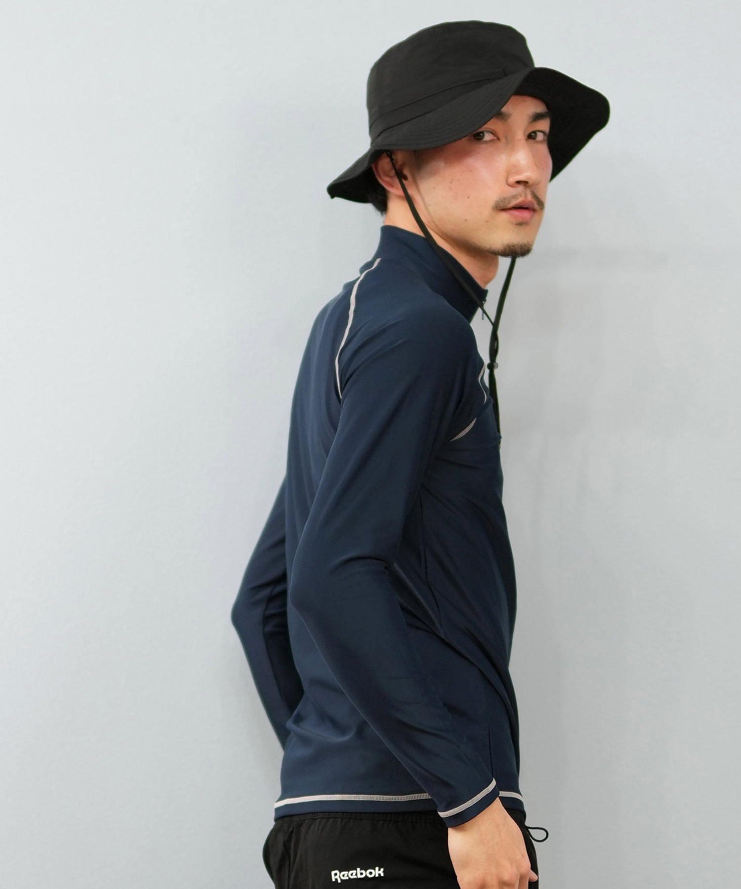 Reebok リーボック 水着 ラッシュガード 長袖 ジップアップ ハイネック メンズ UVカット 420781C(BK-M)