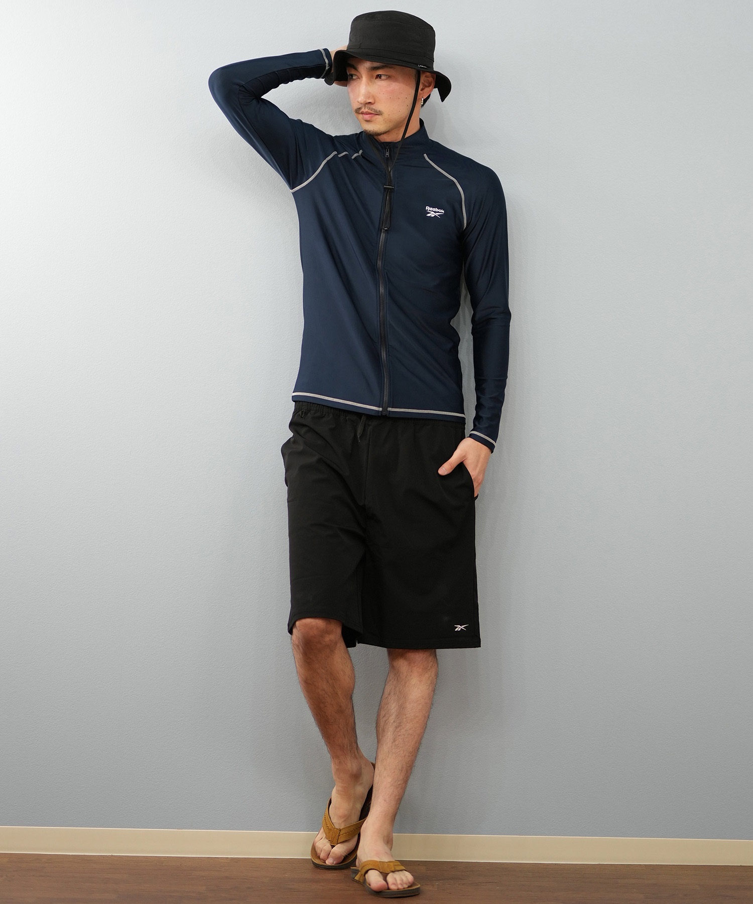 Reebok リーボック 水着 ラッシュガード 長袖 ジップアップ ハイネック メンズ UVカット 420781C(BK-M)
