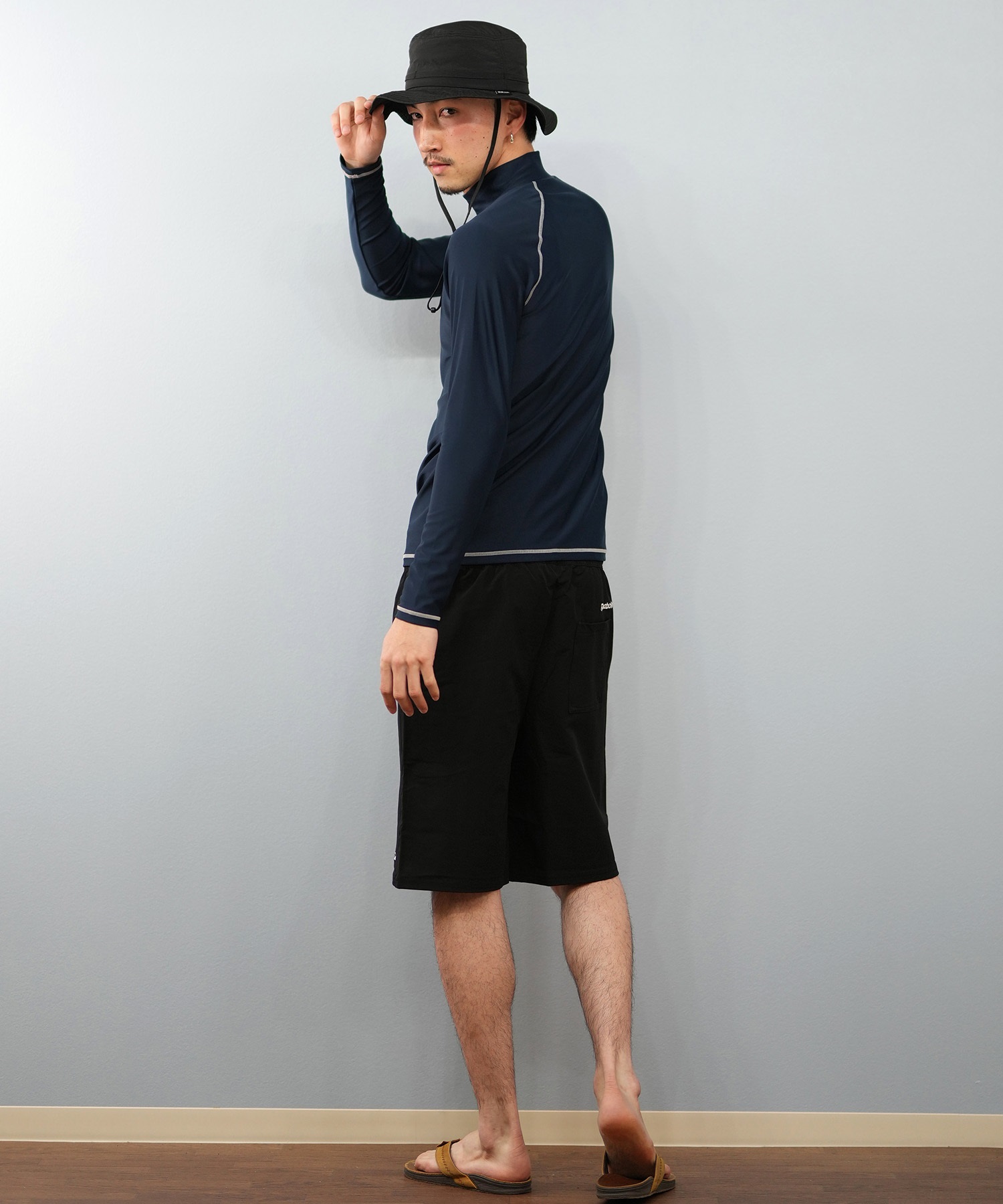 Reebok リーボック 水着 ラッシュガード 長袖 ジップアップ ハイネック メンズ UVカット 420781C(BK-M)