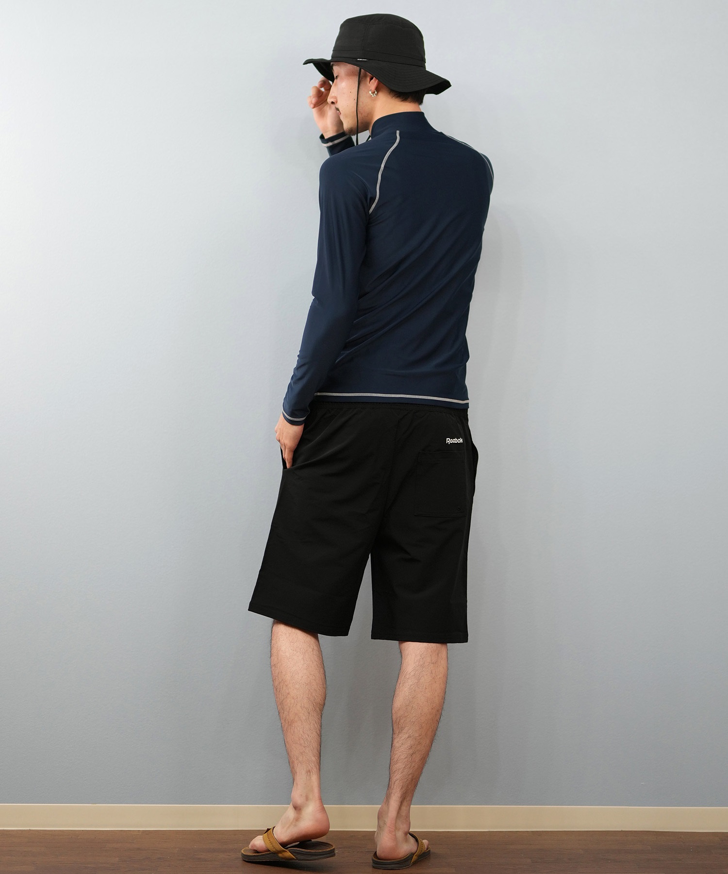 Reebok リーボック 水着 ラッシュガード 長袖 ジップアップ ハイネック メンズ UVカット 420781C(BK-M)