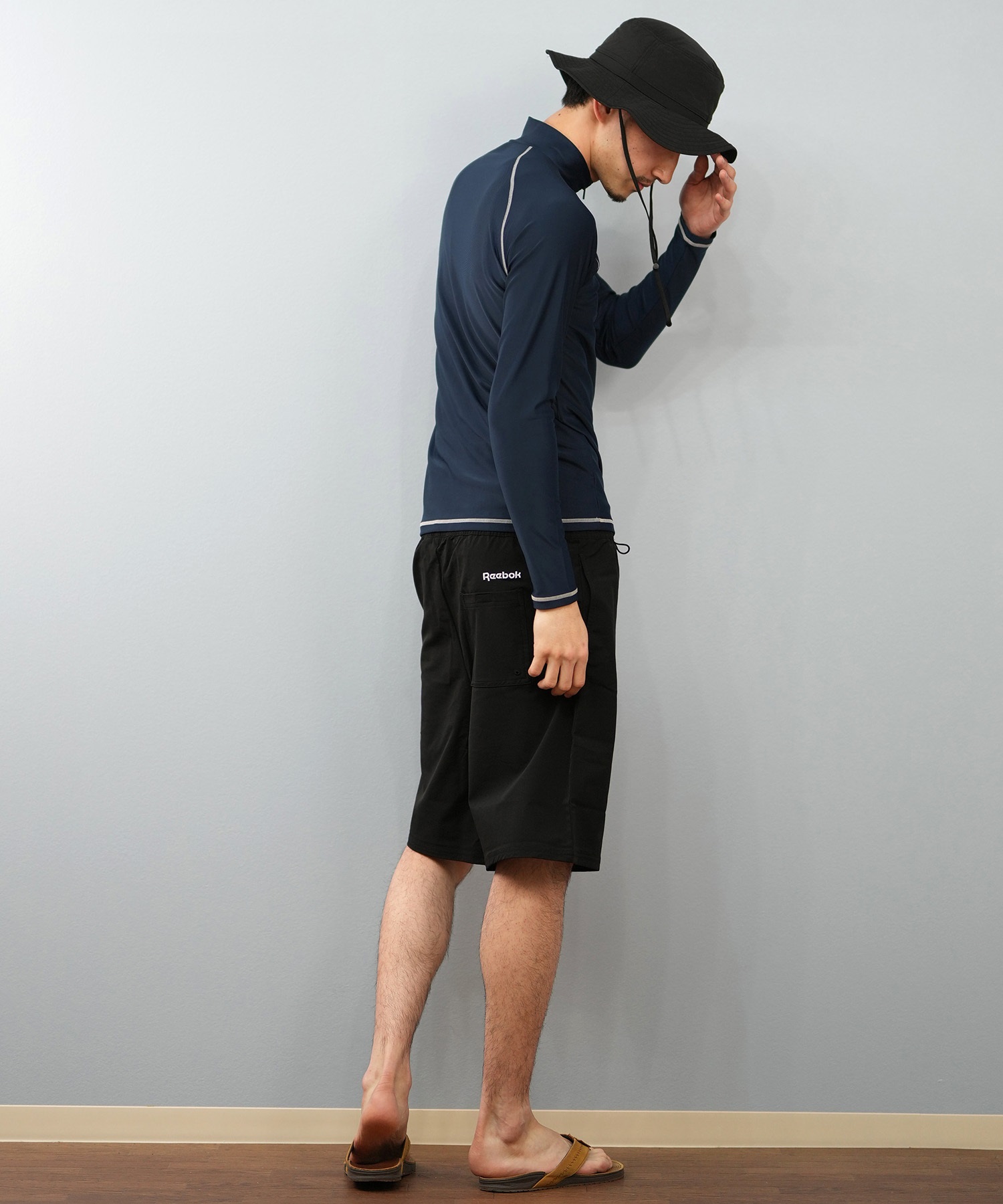 Reebok リーボック 水着 ラッシュガード 長袖 ジップアップ ハイネック メンズ UVカット 420781C(BK-M)