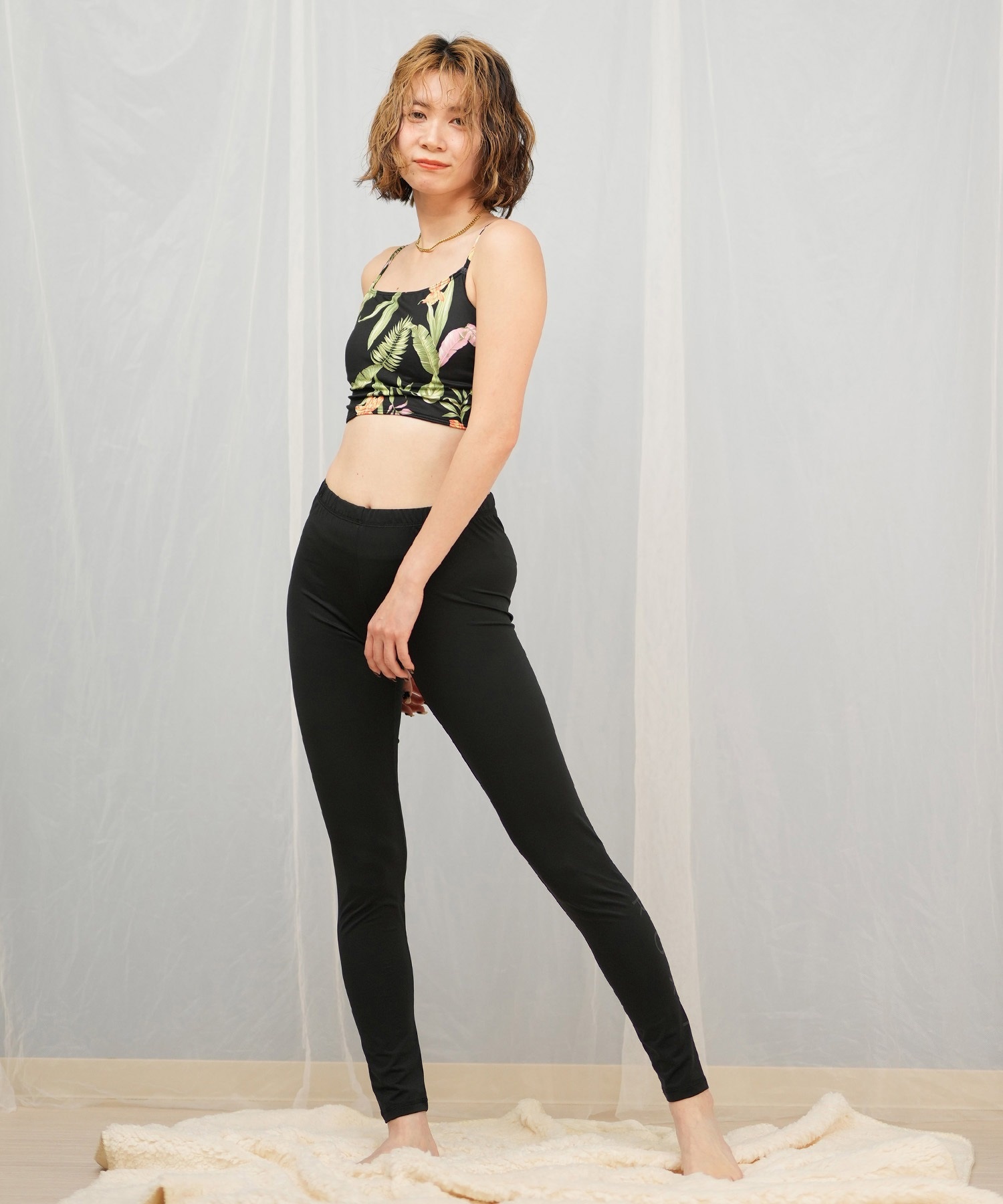 ROXY ロキシー レギンス レディース ラッシュガード フィットネス ロゴ ワンポイント 水着 水陸両用 UVカット RLY245044(BLK-S)