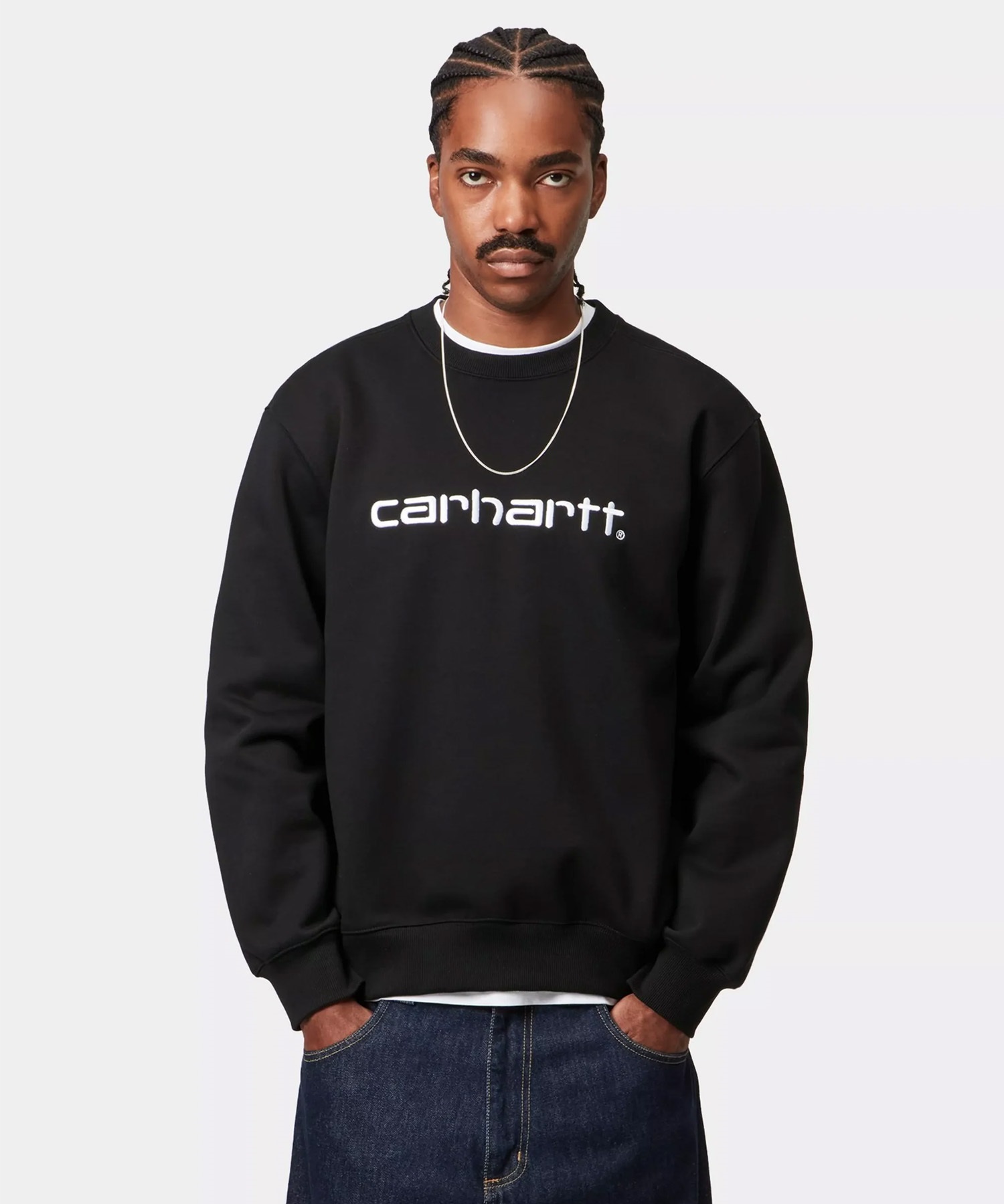 Carhartt WIP カーハートダブリューアイピー トレーナー スウェット メンズ クルーネック ロゴ 刺繍 裏起毛 CARHARTT SWEAT I030546(BLACK-S)