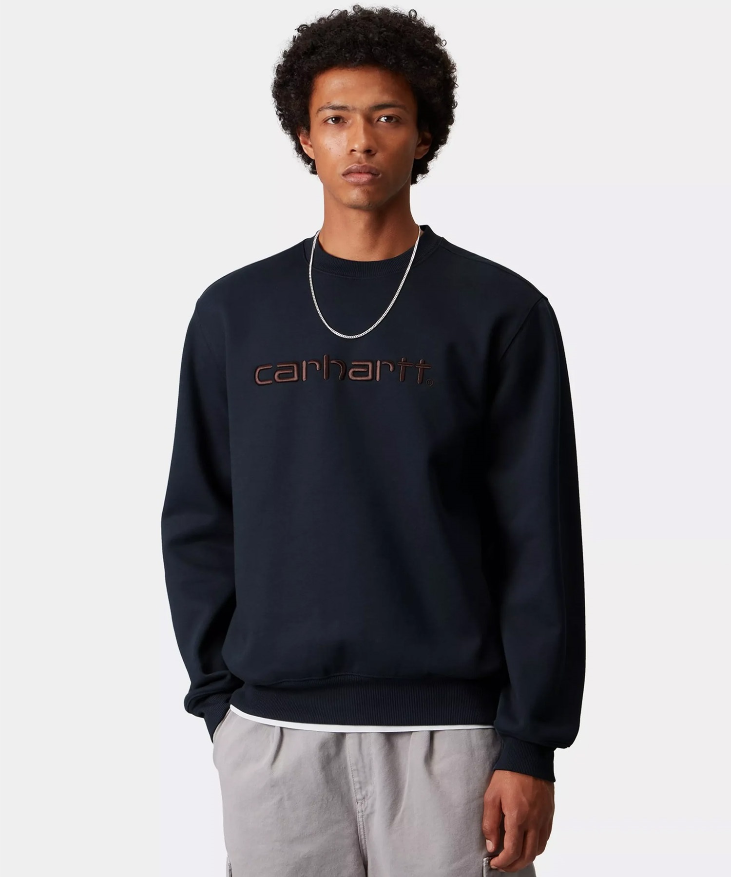 Carhartt WIP カーハートダブリューアイピー トレーナー スウェット メンズ クルーネック ロゴ 刺繍 裏起毛 CARHARTT SWEAT I030546(BLACK-S)