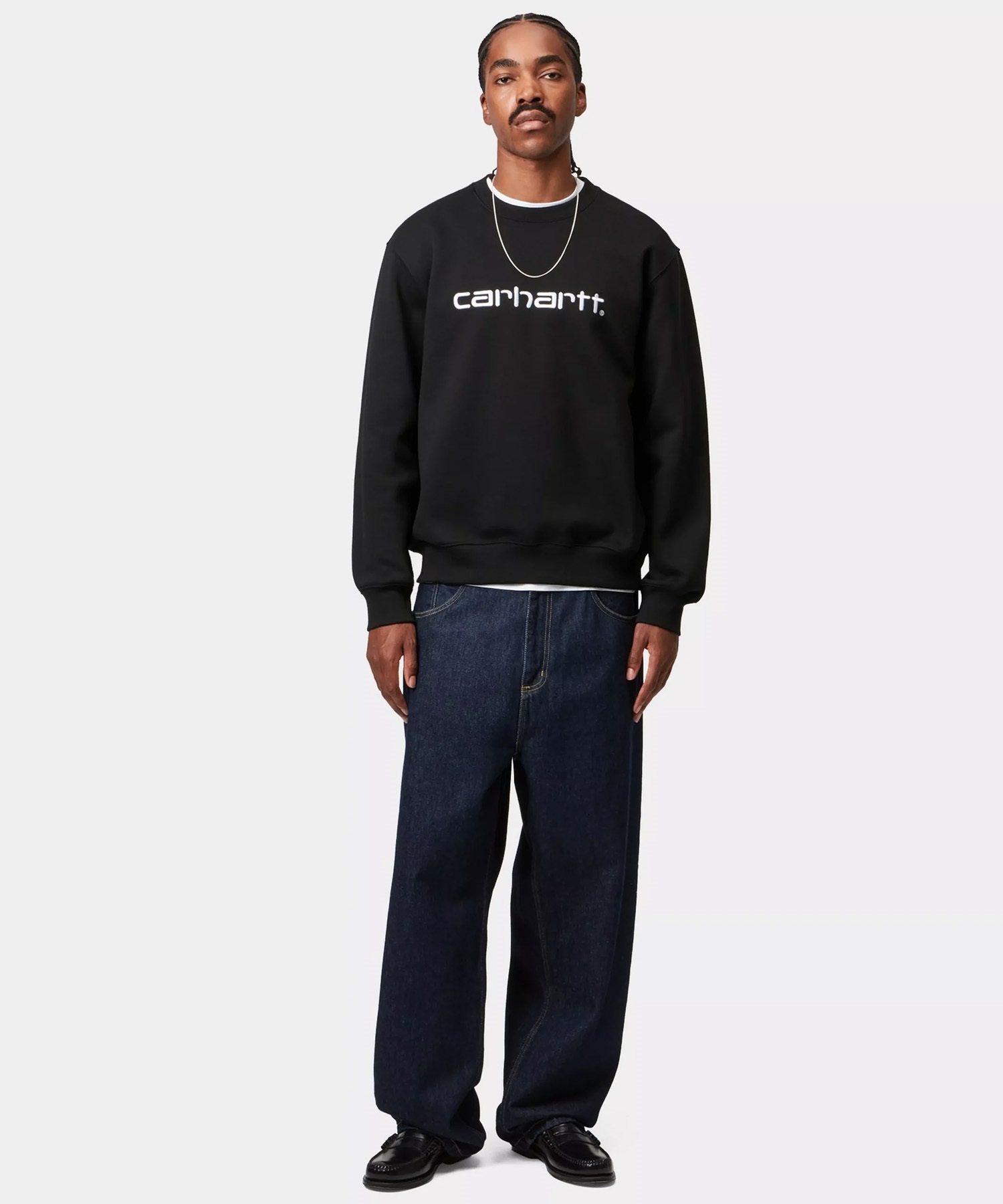 Carhartt WIP カーハートダブリューアイピー トレーナー スウェット メンズ クルーネック ロゴ 刺繍 裏起毛 CARHARTT SWEAT I030546(BLACK-S)