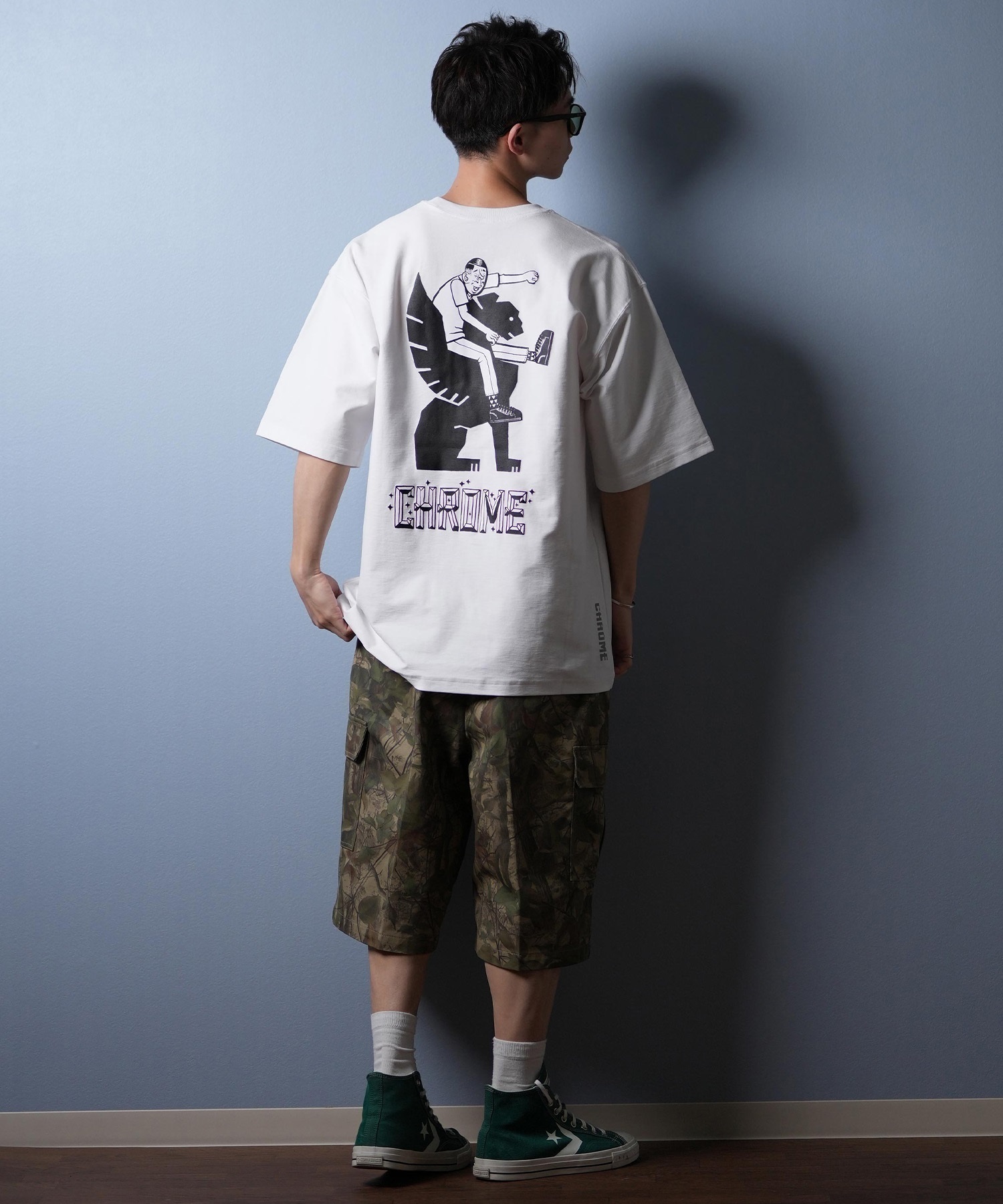 パーカー、パンツ、Tシャツ CHROME クローム 半袖 Tシャツ メンズ バックプリント オーバー