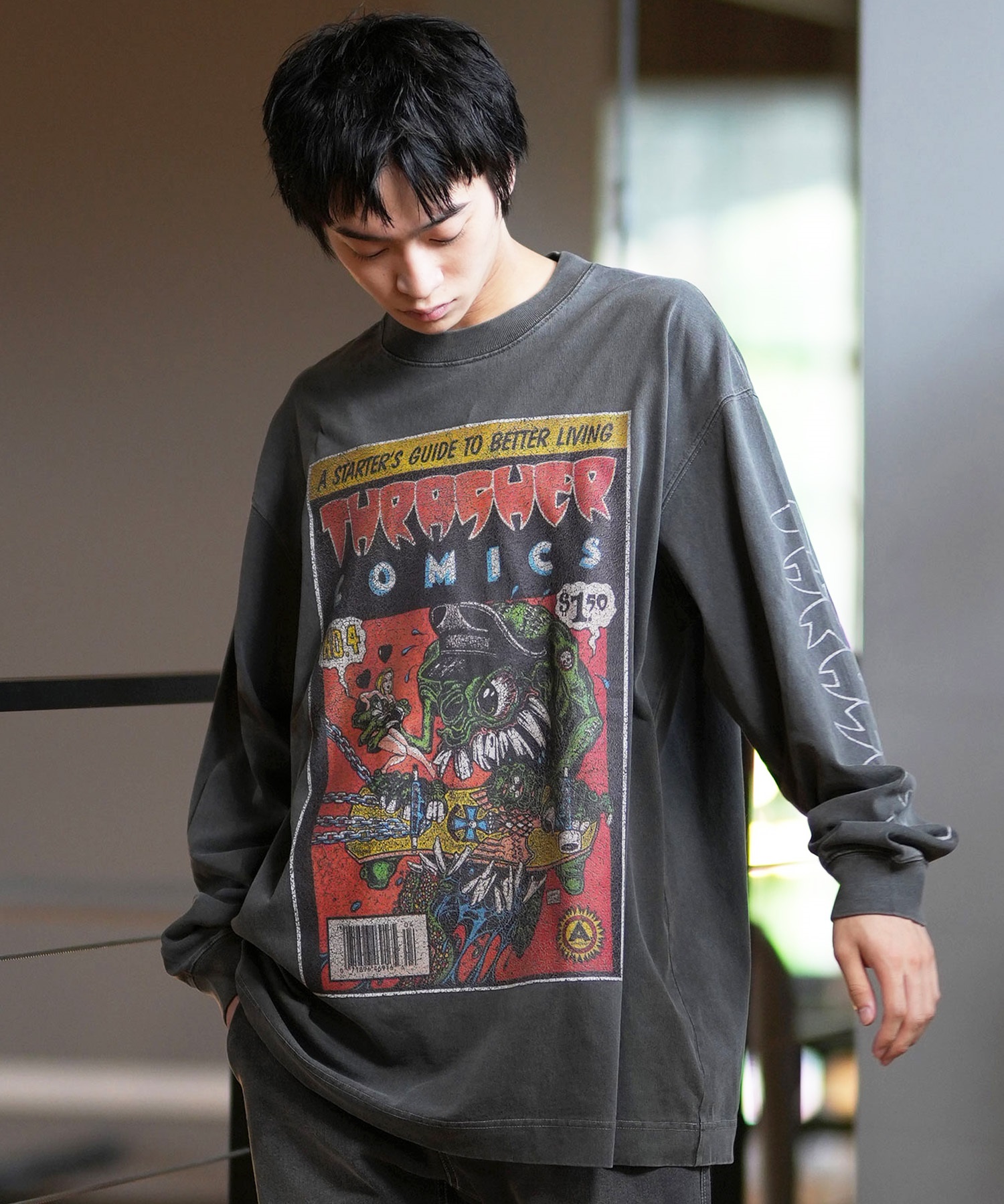 THRASHER スラッシャー 長袖 Tシャツ メンズ ロンT ピグメント加工