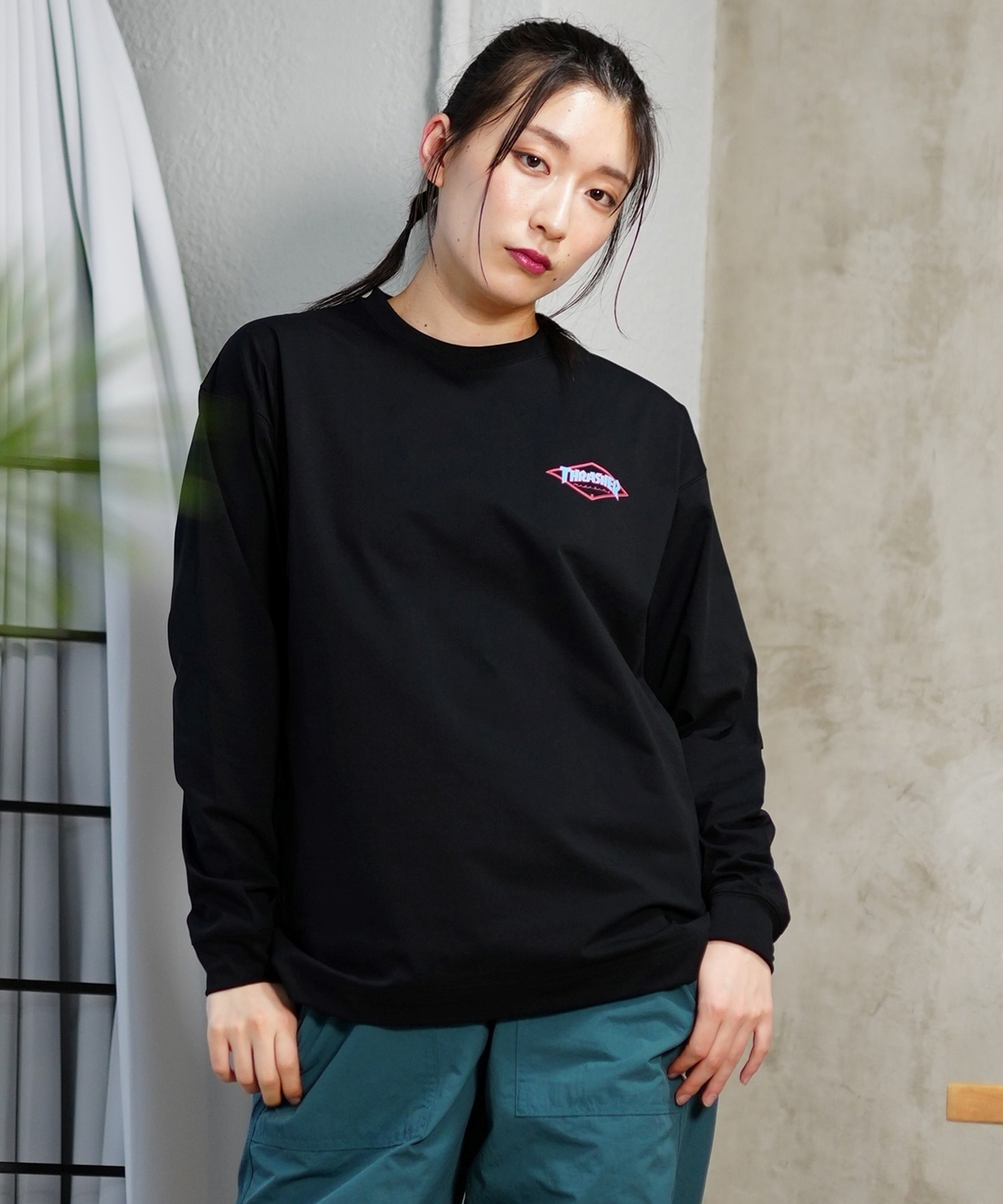 キズ初期パーカー とロングTシャツ　2点セット THRASHER スラッシャー プルオーバー パーカー メンズ スウェット