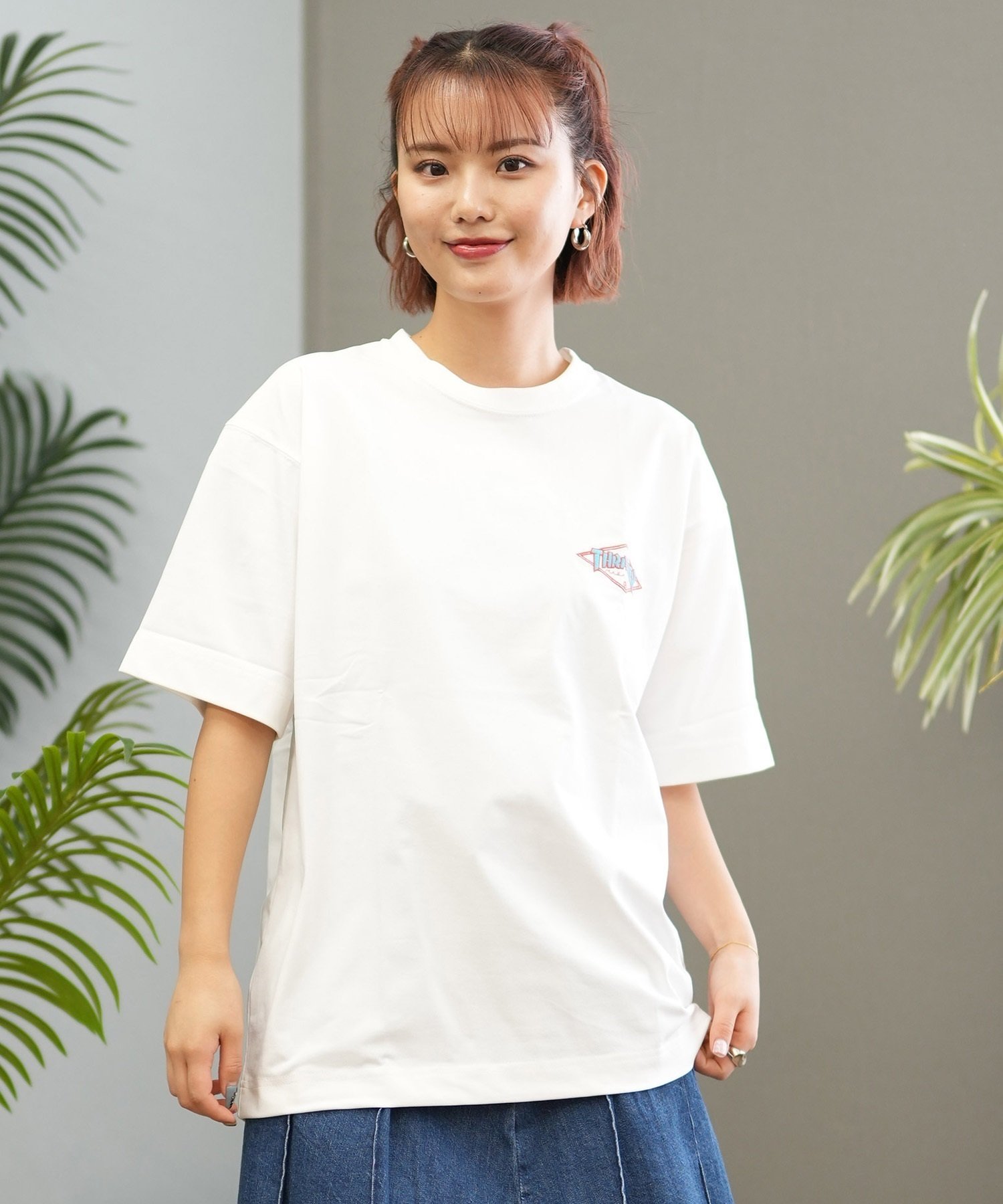 THRASHER スラッシャー ラッシュガード レディース 半袖 Tシャツ ワンポイント 水陸両用 UVカット 242TH2ST002 ムラサキスポーツ限定(BK/PL-M)